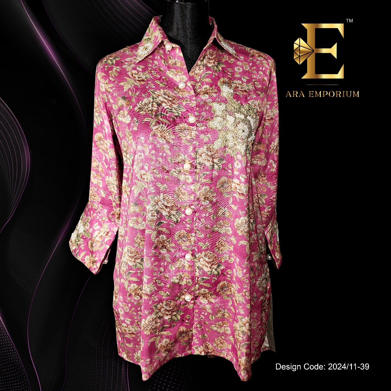 Pink Floral Satin Shirt - Image 1