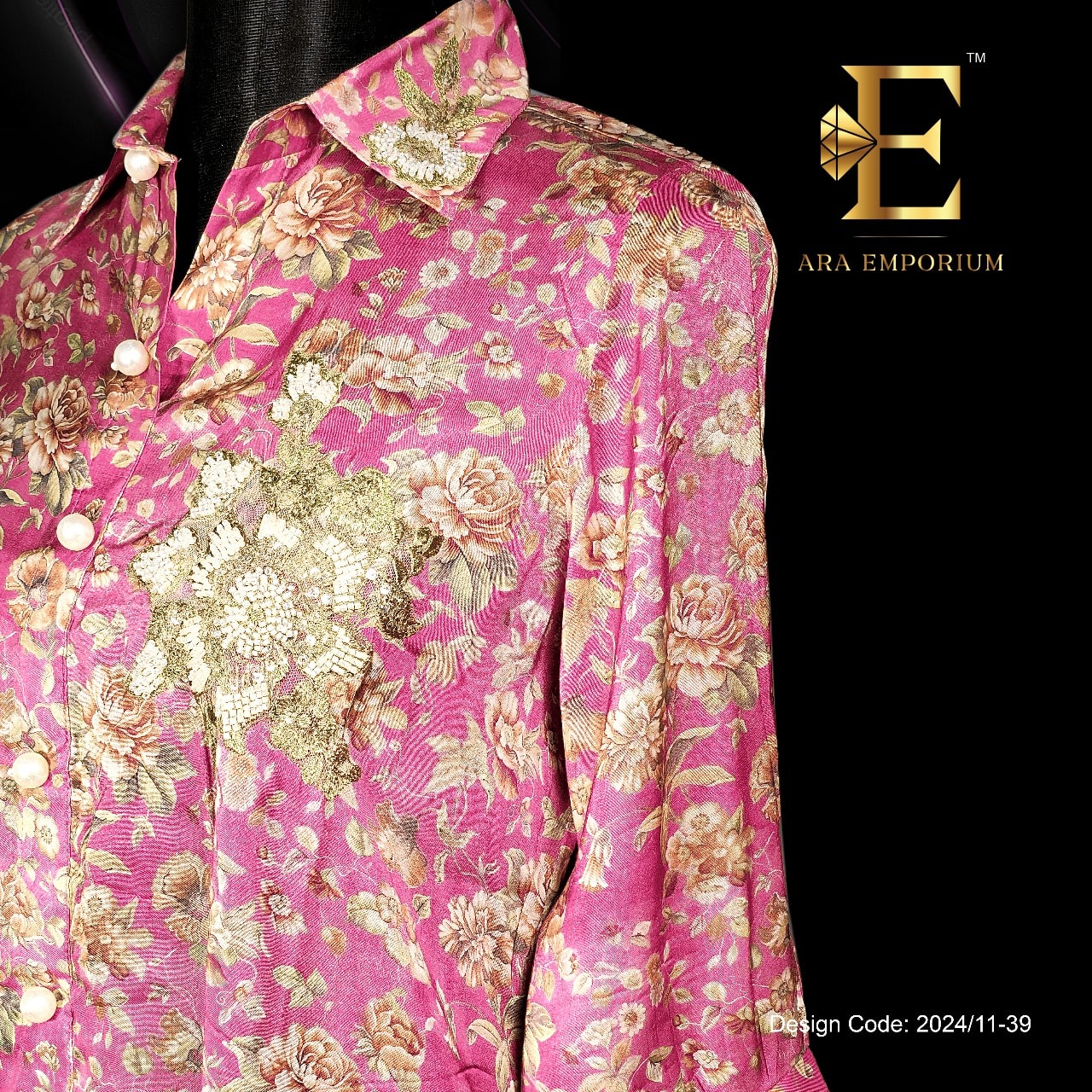 Pink Floral Satin Shirt - Image 2