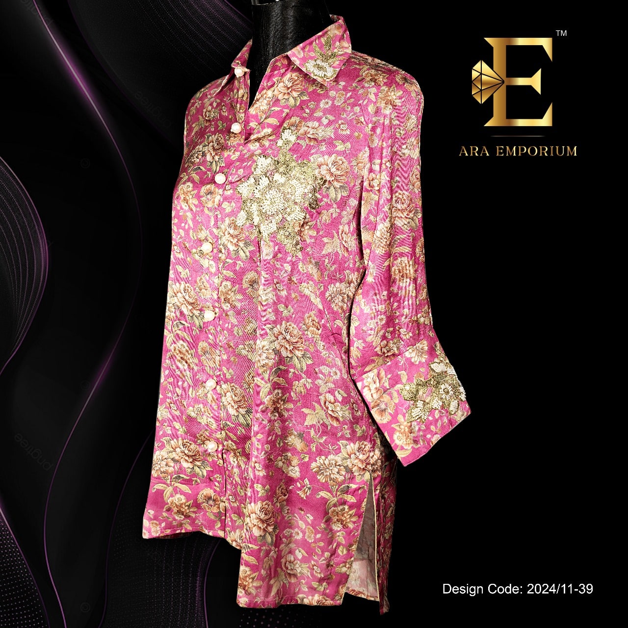 Pink Floral Satin Shirt - Image 3