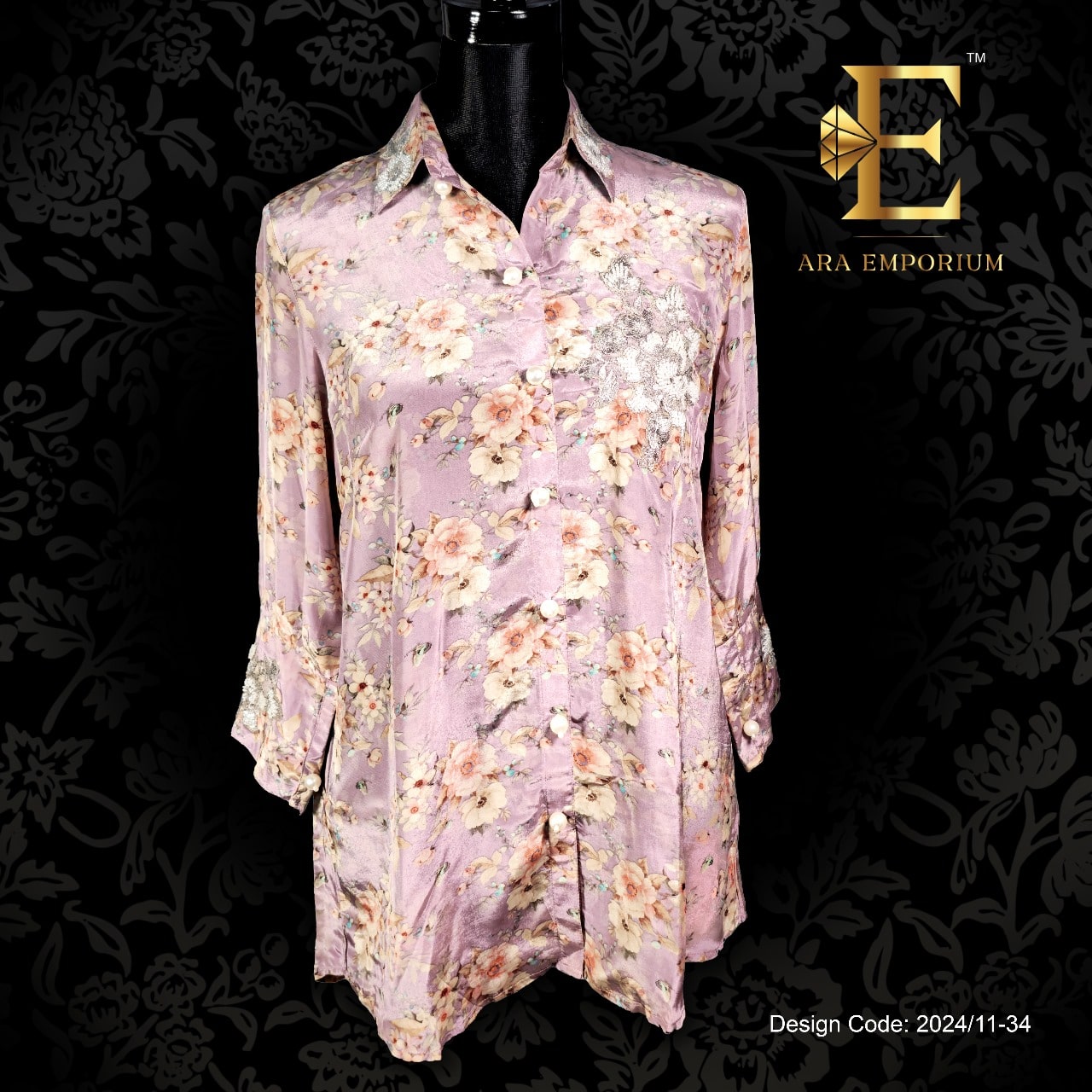 Blush Floral Satin Shirt - Image 2
