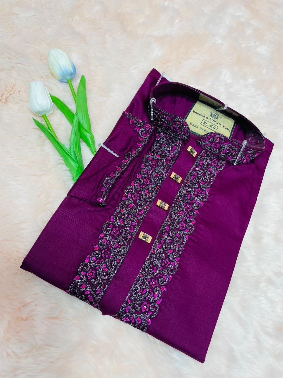 Exclusive Eid Collection Sequence Embroidery Work Panjabi For Men
