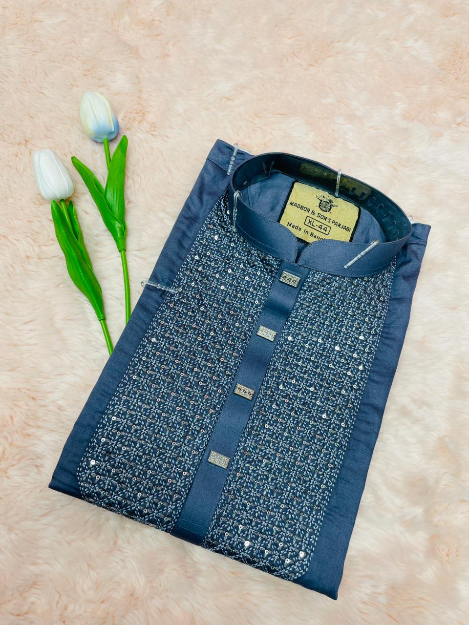 Sequence Embroidery Work Panjbi For Men Eid Collection 2024