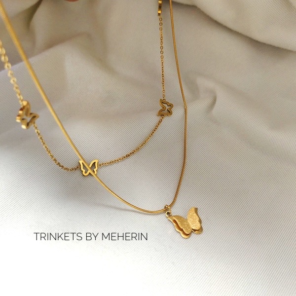 Double layer frosted butterfly necklace_img_1