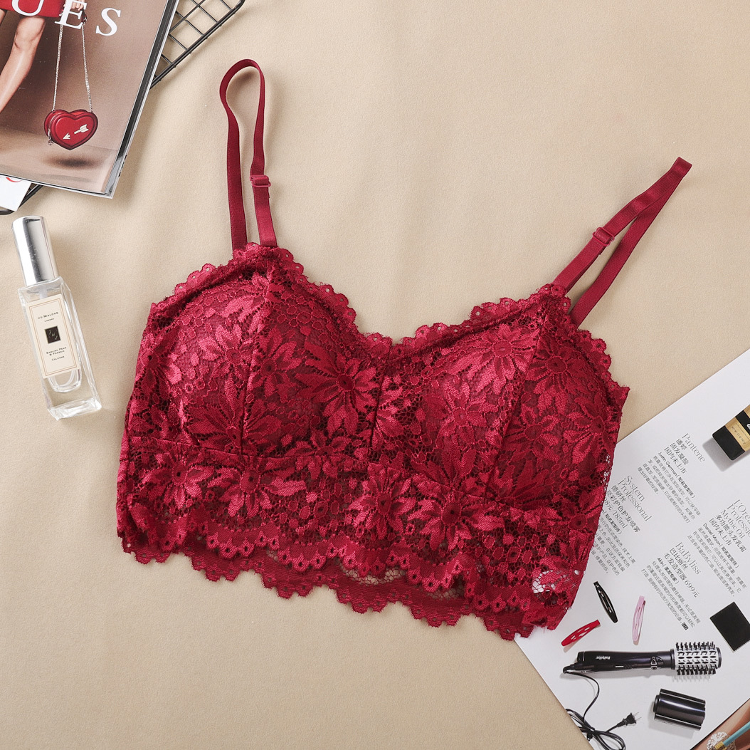 Fashion Women Lace Flower Bras Top Comfortable Bralette Solid Color Sexy Underwear Vest Seamless Bra_img_3
