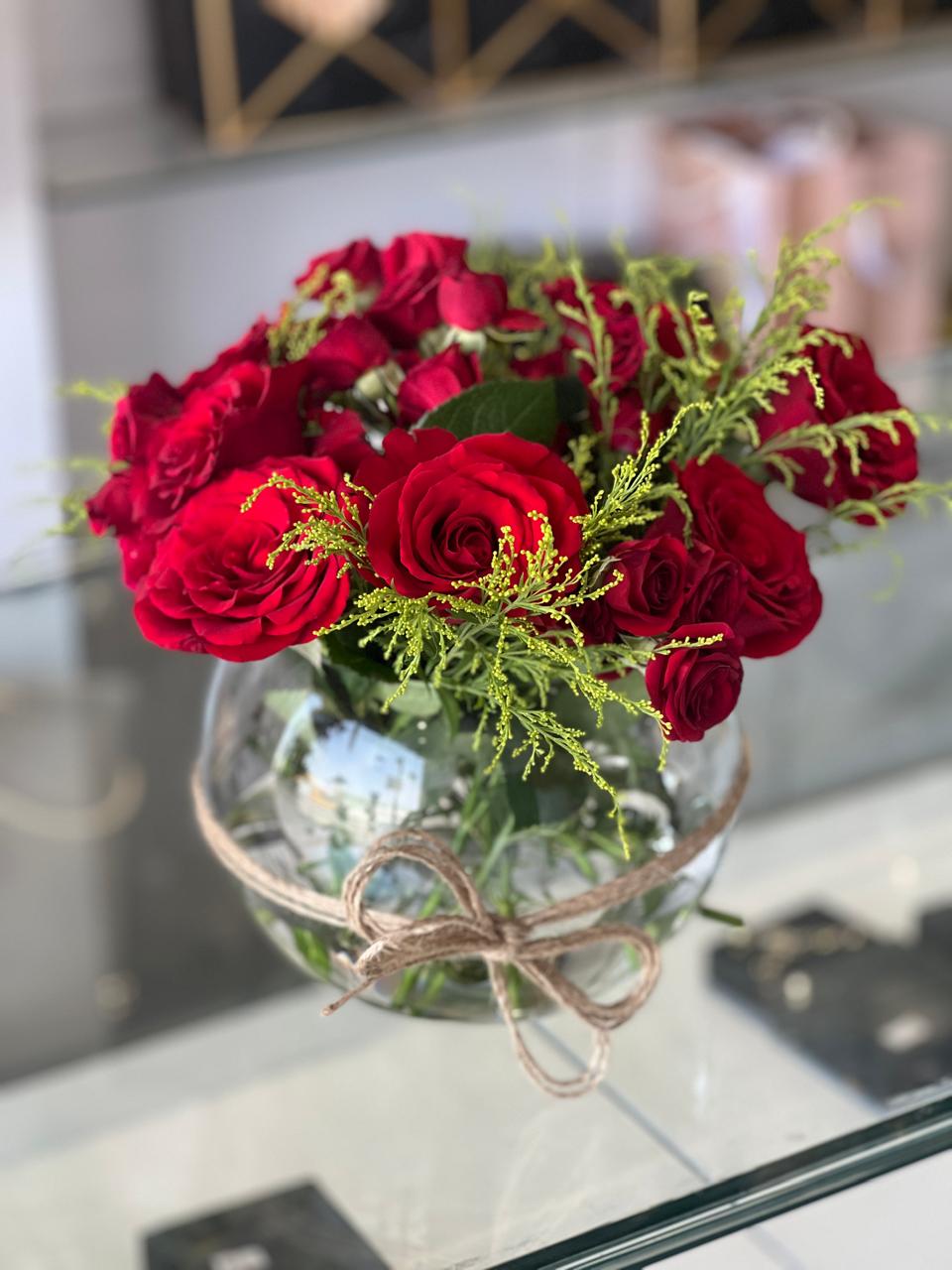Red flowers vase