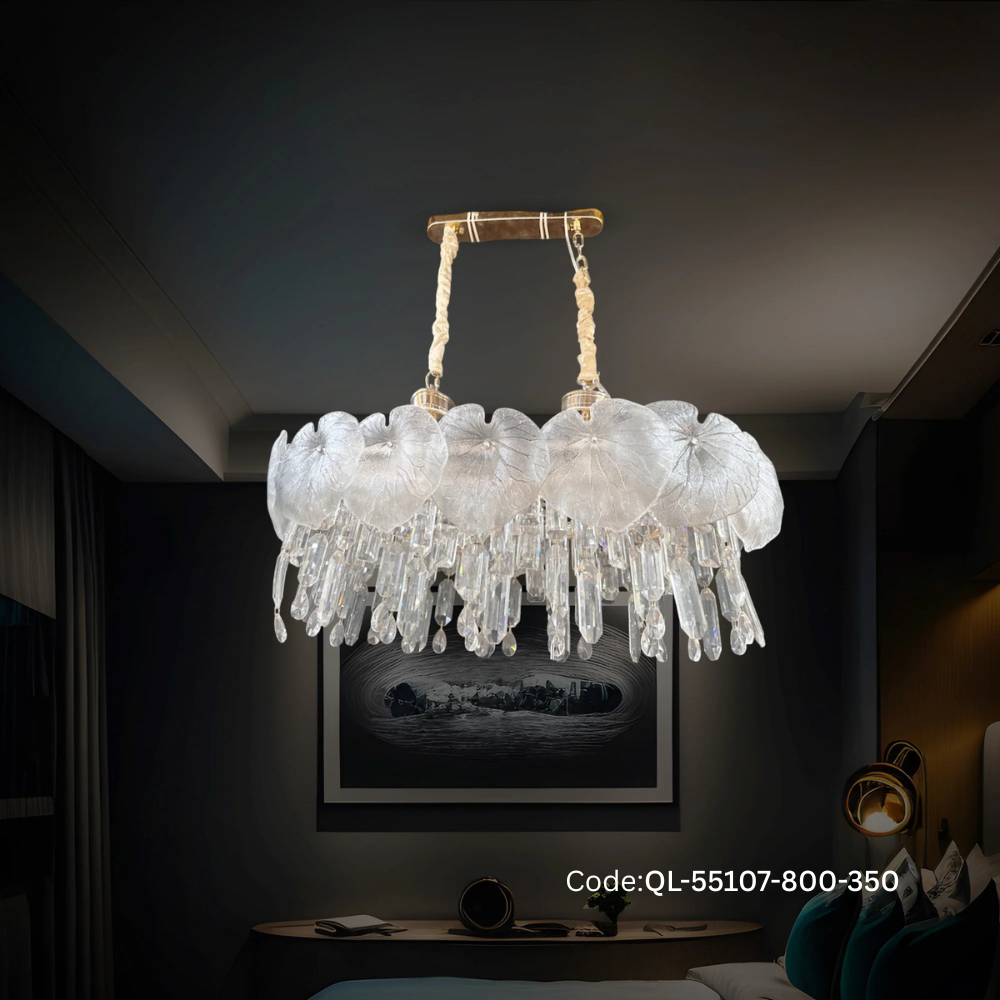 Qulik Modern Luxury Chandelier with Clear Crystal Shades and Adjustable Hanging Length (QL-55107-800-350)