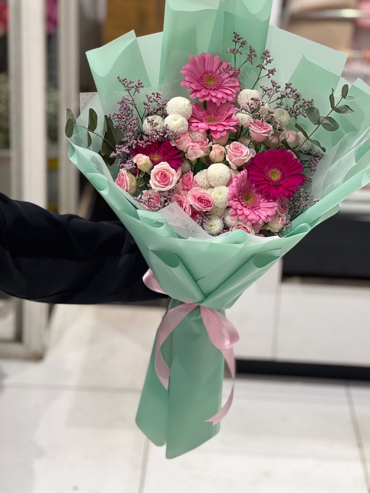 White pink mix flowers hand