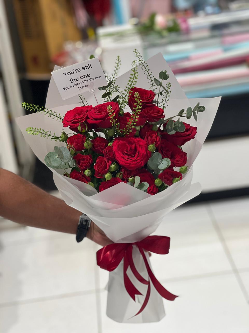 Red Rose and Baby rose hand bouquet