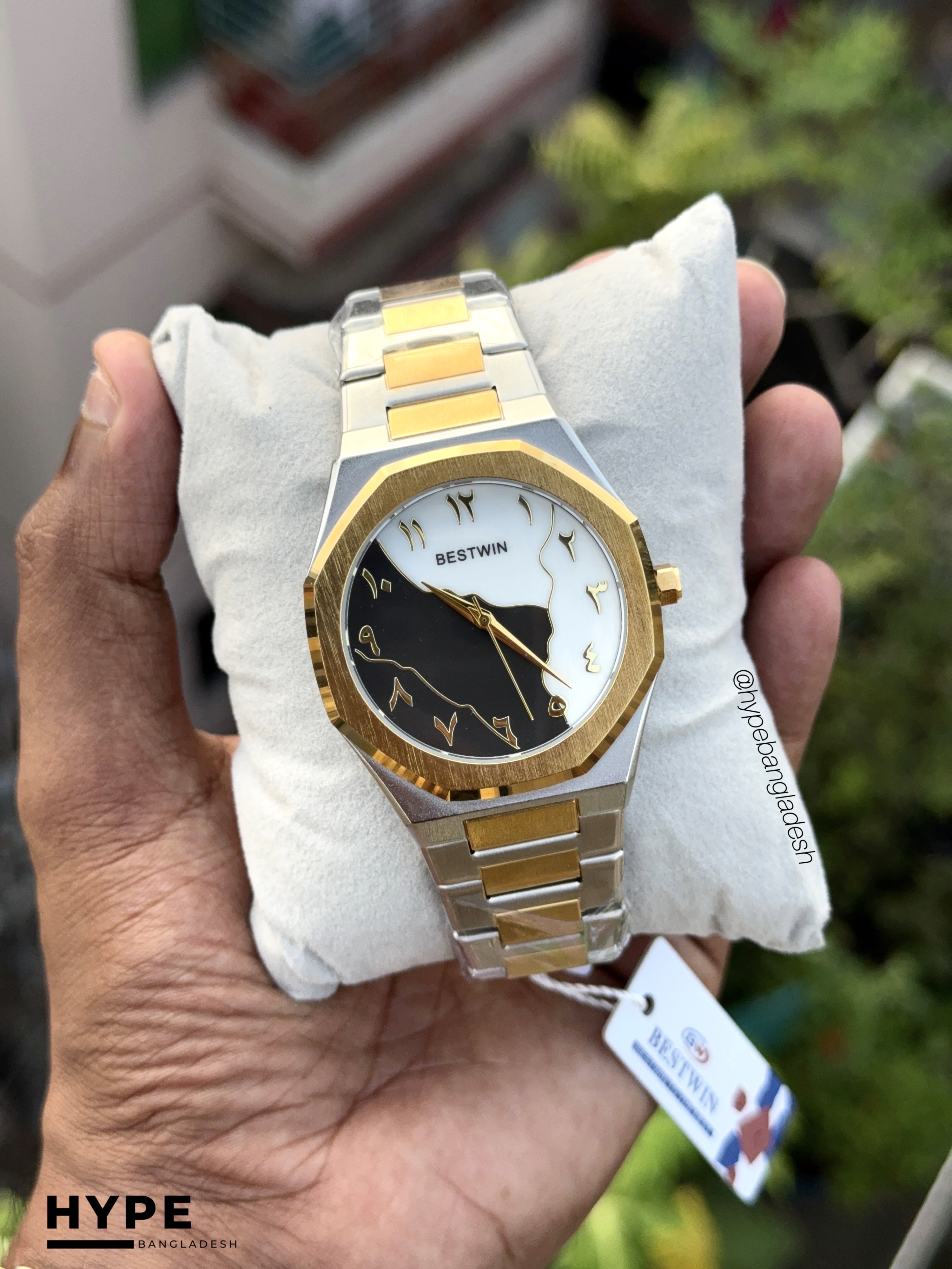 Arabic Dial Bestwin Stainless Steel Heavyweight Watch (Silver-Gold Chain)
