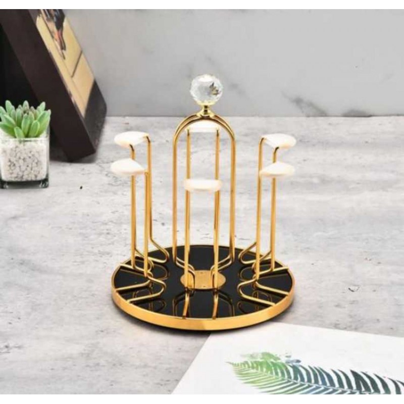 360 Degree Rotating Dining Table Glass holder Rack, Golden Metal Stainless Steel Glass Stand