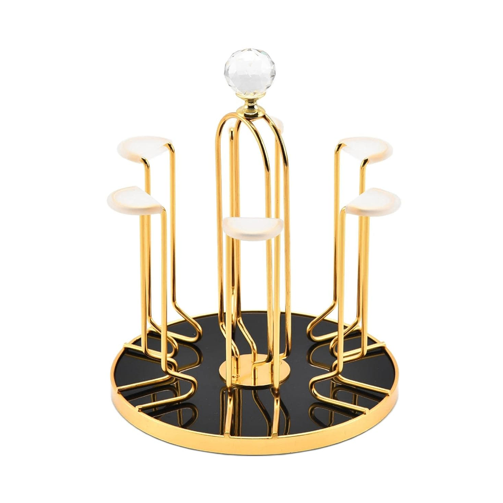 360 Degree Rotating Dining Table Glass holder Rack, Golden Metal Stainless Steel Glass Stand_img_1