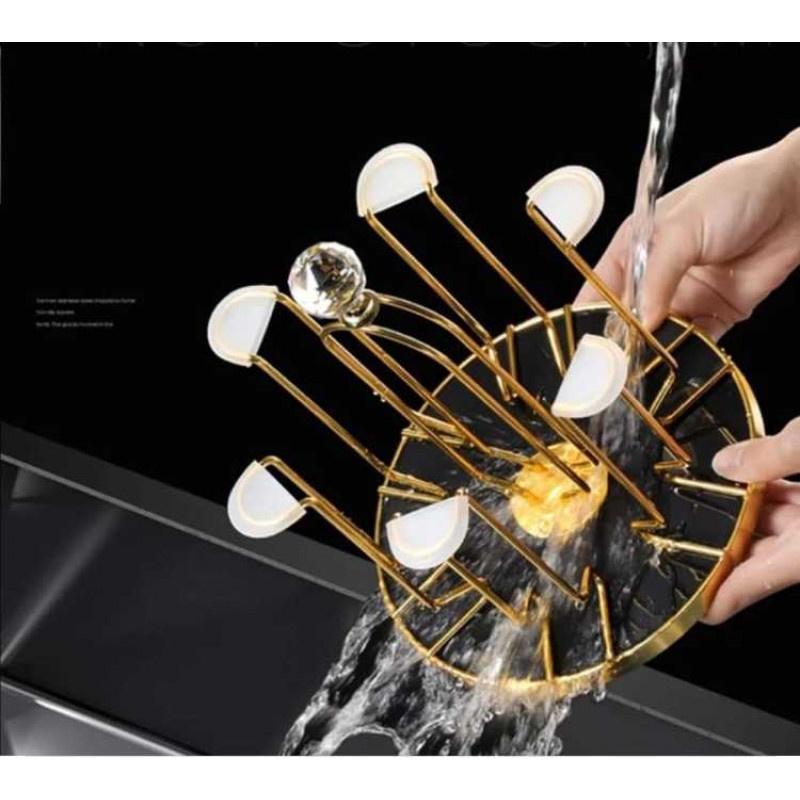 360 Degree Rotating Dining Table Glass holder Rack, Golden Metal Stainless Steel Glass Stand_img_2
