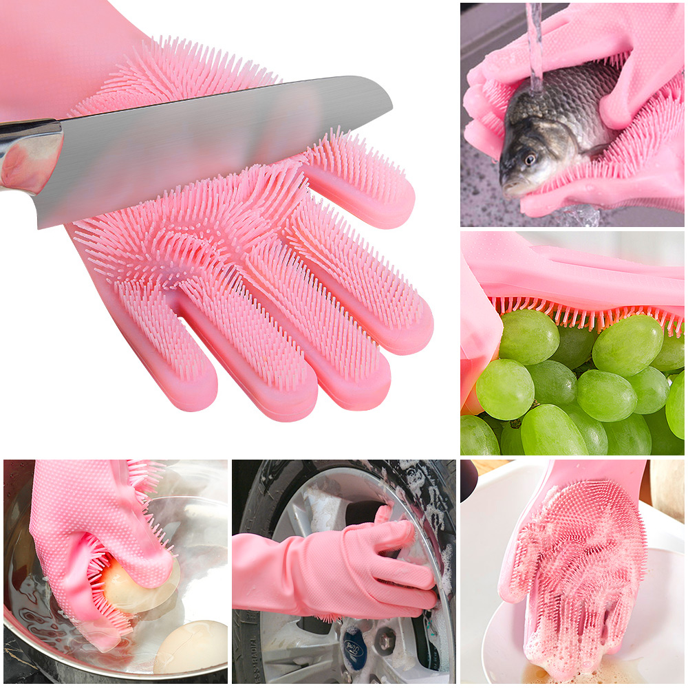 2pcs Silicone Dish Washing Kitchen Hand Gloves, Magic Silicone Dish Washing Gloves_img_1