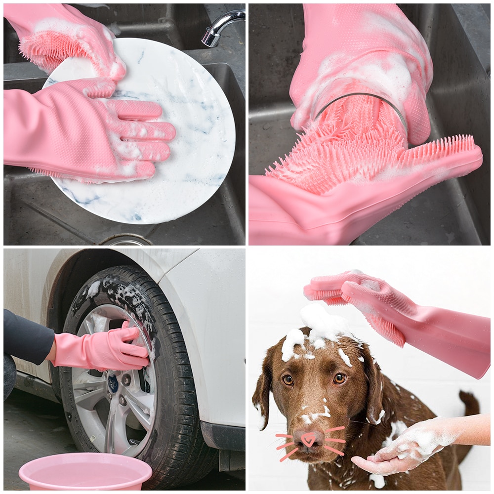 2pcs Silicone Dish Washing Kitchen Hand Gloves, Magic Silicone Dish Washing Gloves_img_3