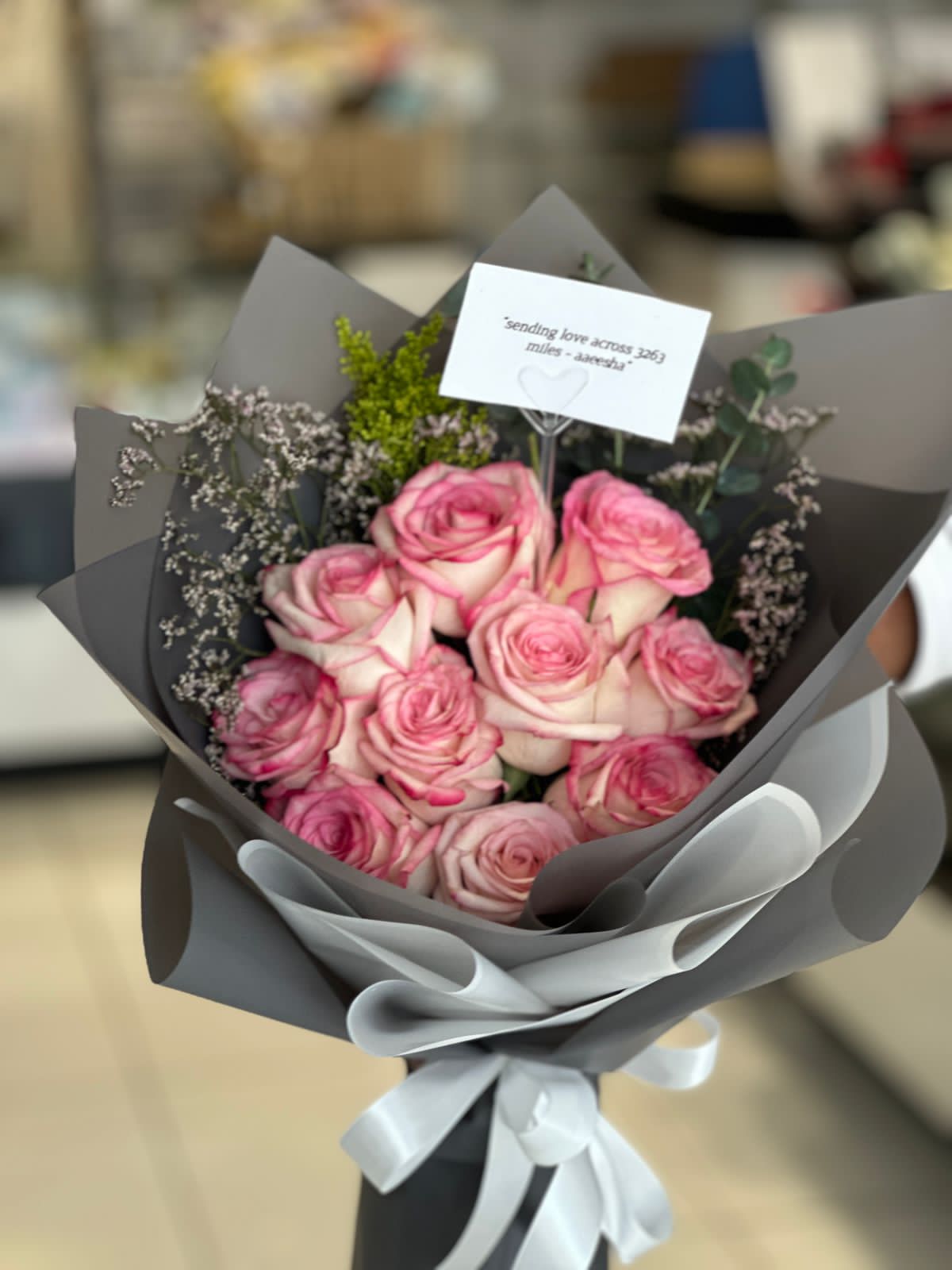 Pink double colour rose hand bouquet