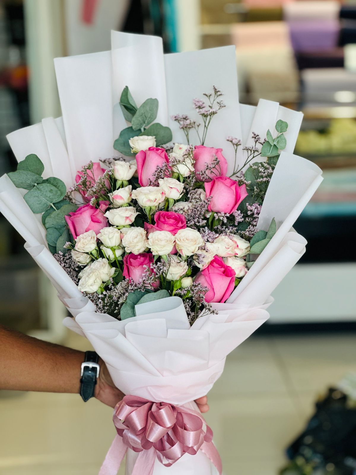 Pink mix flowers hand bouquet