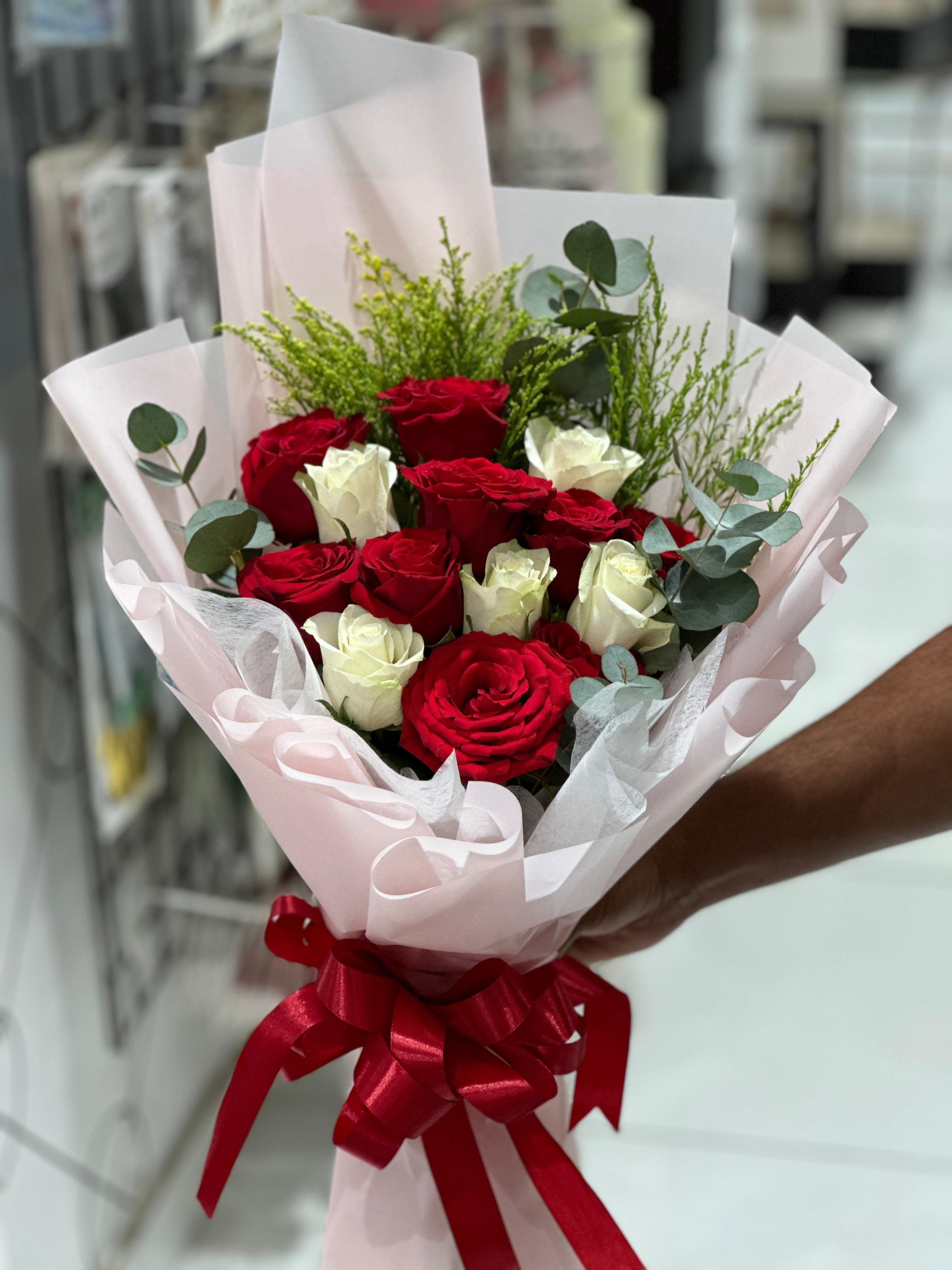 Red, white & pink hand  bouquet