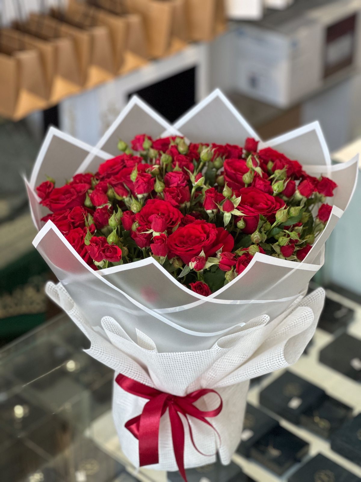 Red rose & baby roses mix stunning bouquet