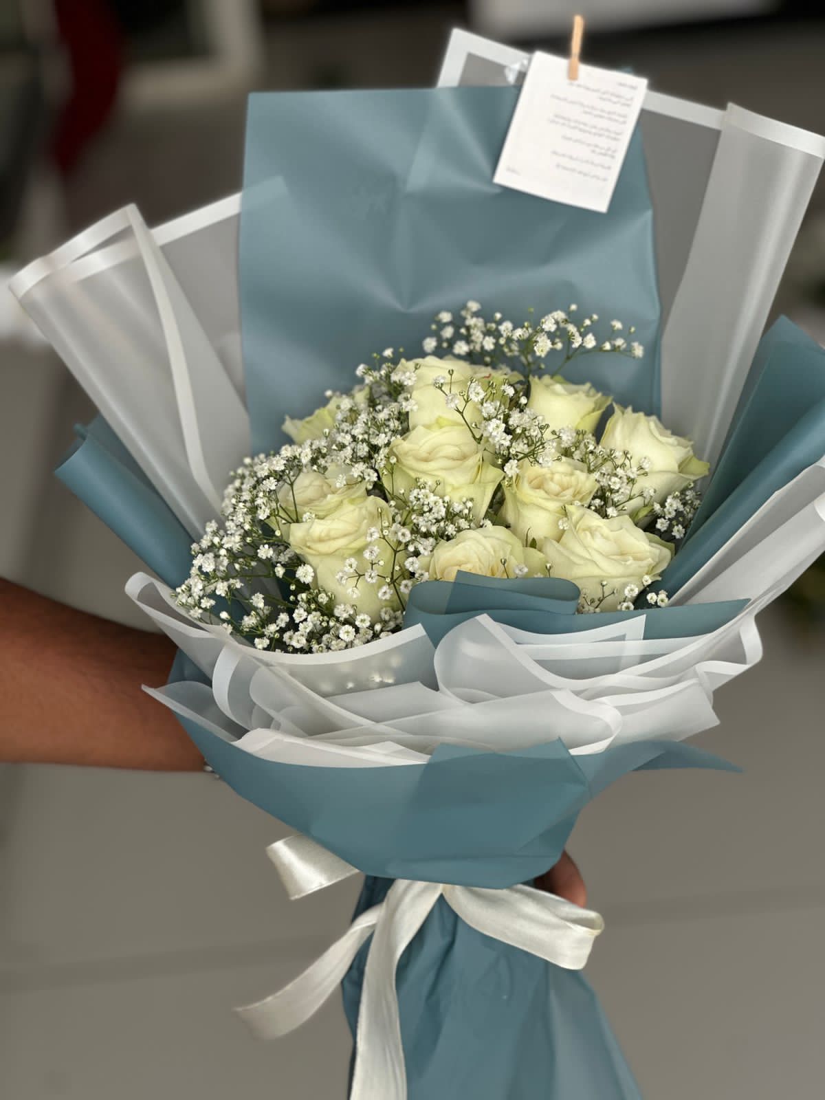 white  lite blue  flowers bouquet