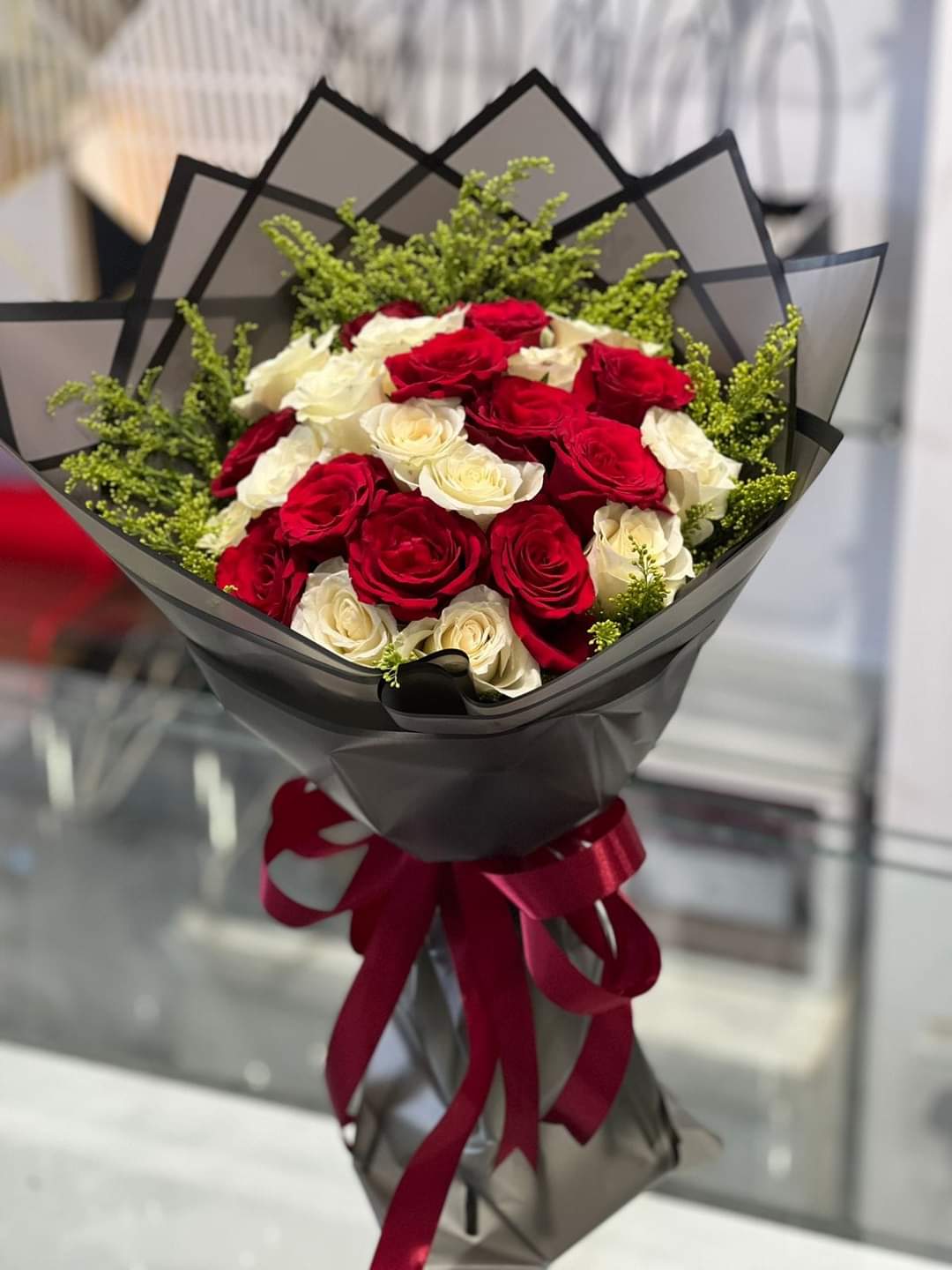 White & red  Medium Hand bouquet