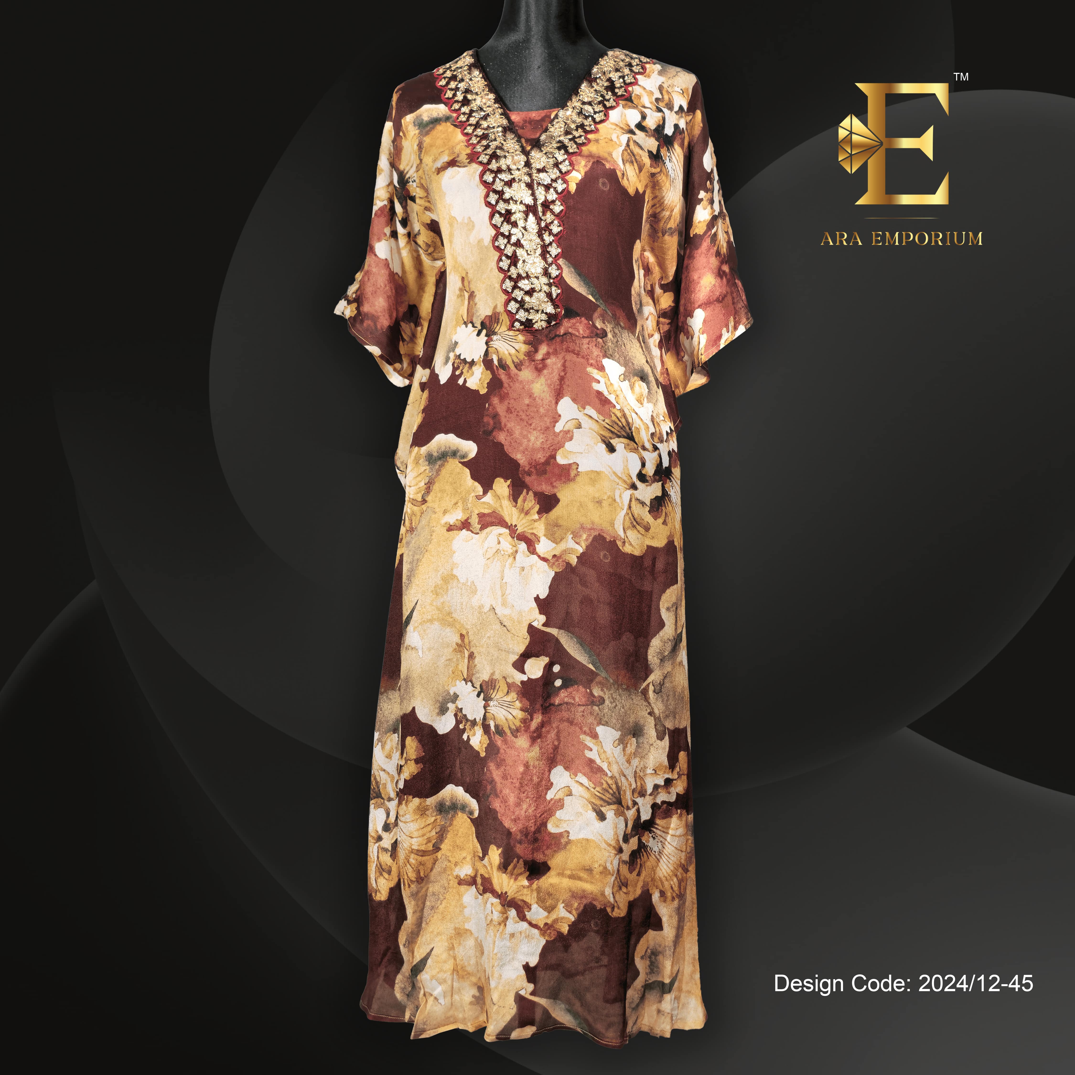 Autumn Elegance Printed Long Kaftan - Image 1