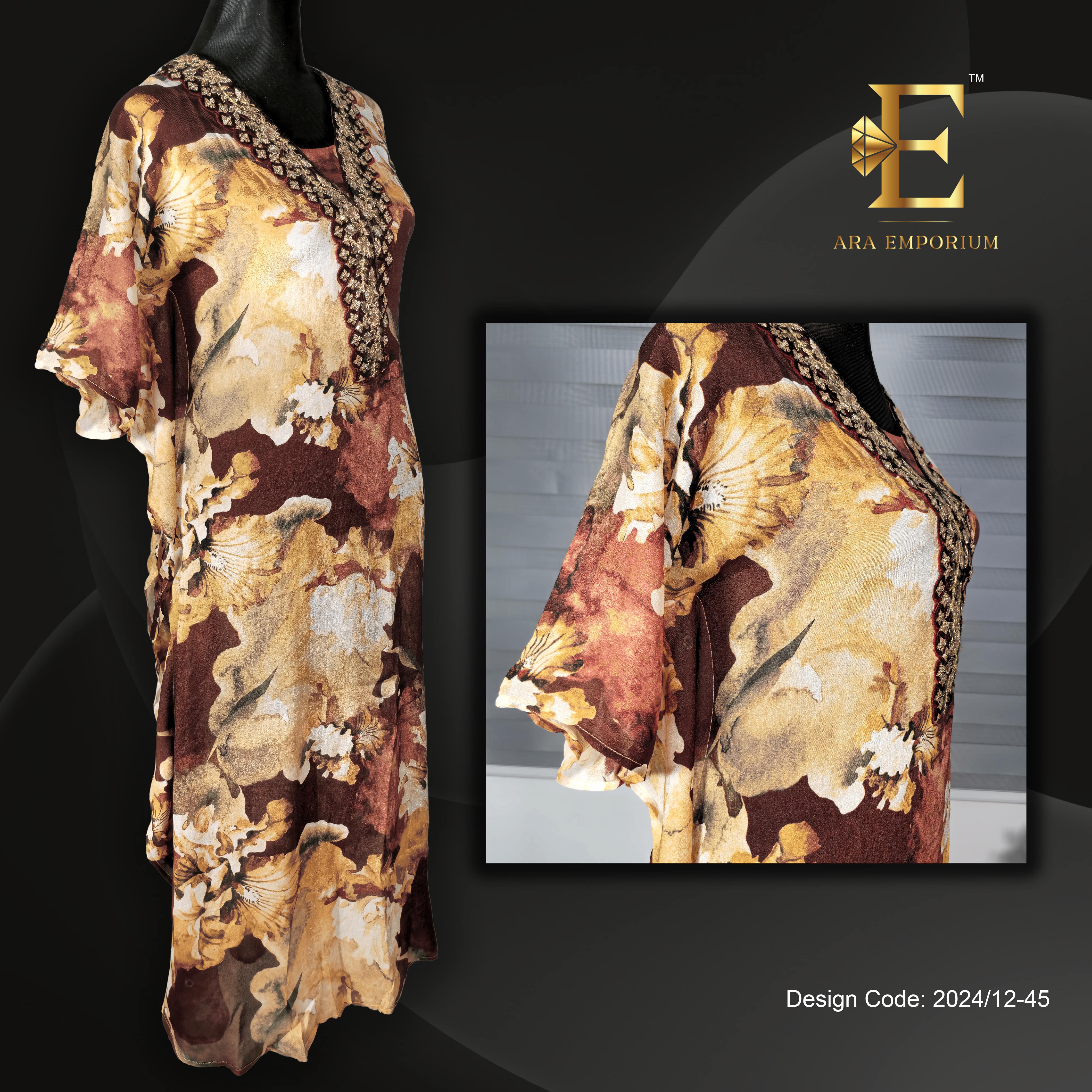 Autumn Elegance Printed Long Kaftan - Image 2
