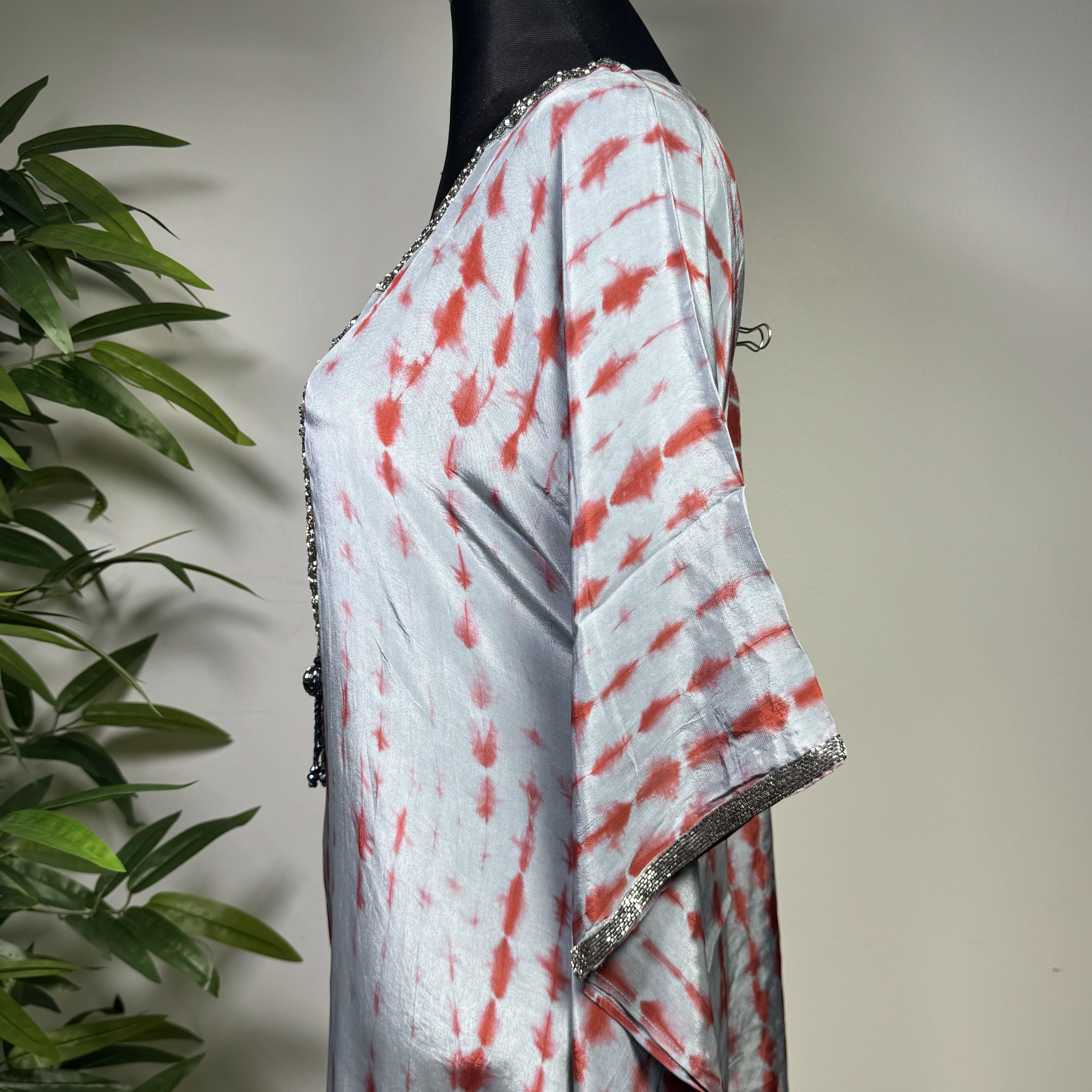 Women's Tie-Dye Kaftan - Set with Embellished Neck – Kaftan Top & Relaxed Pants - Image 3