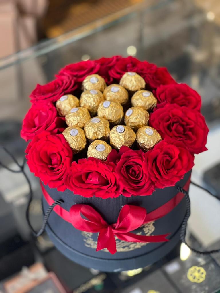 Flowers & chocolate within  gift box