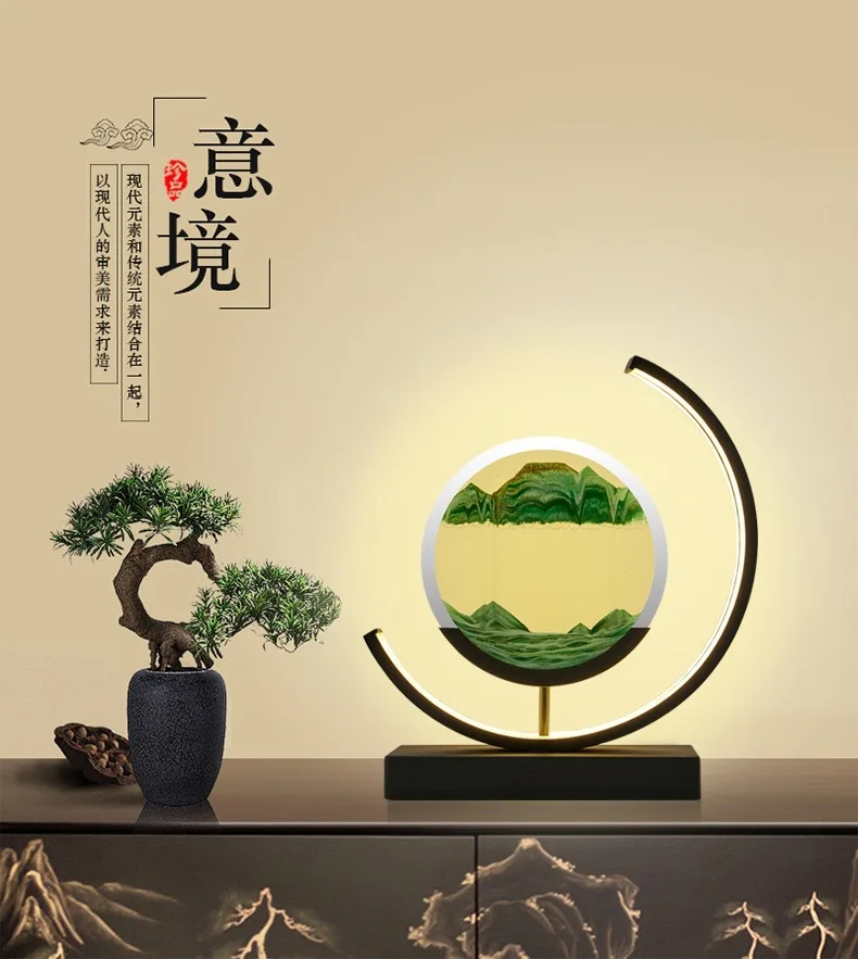 Table Lamp Quicksand Night Light 3D Hourglass Bedside Lamps_img_3