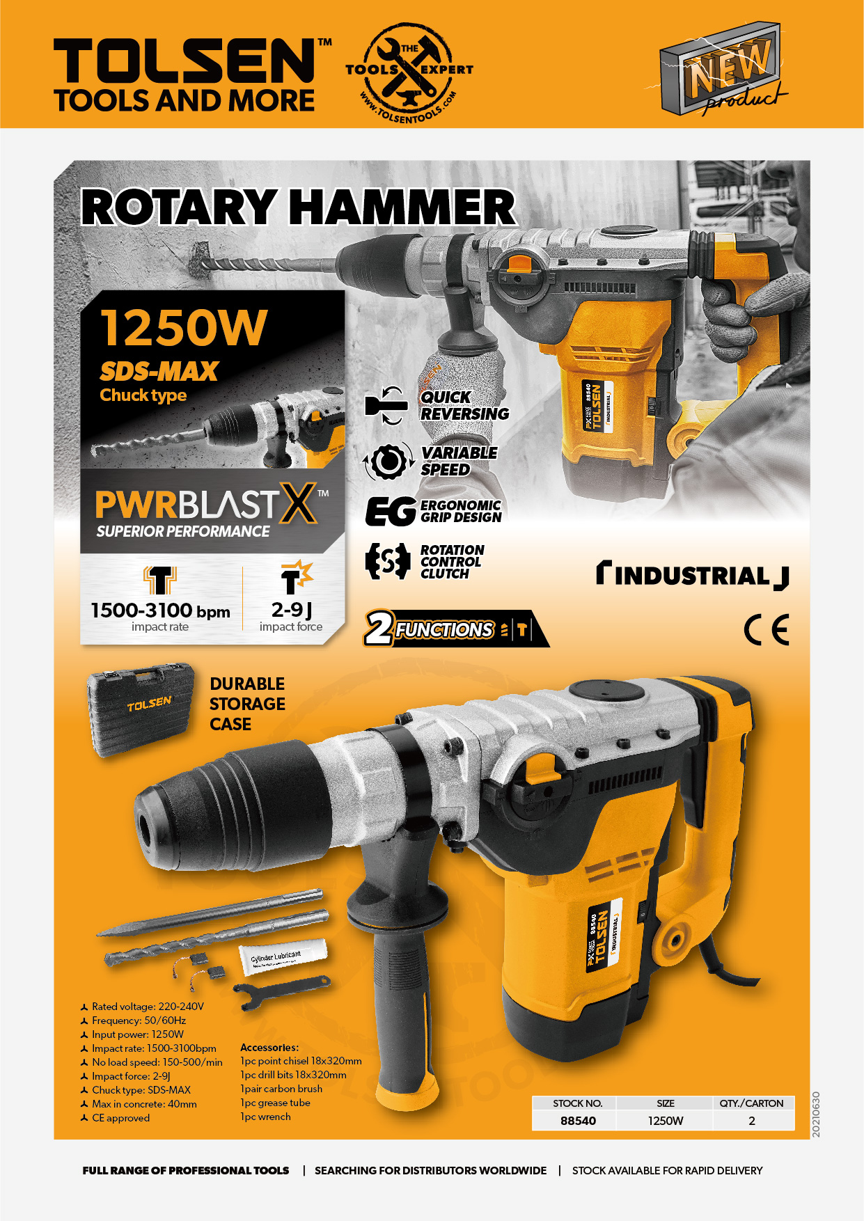 TOLSEN 88540, 1250w Rotary Hammer, SDS MAX chuck, 40mm;_img_2