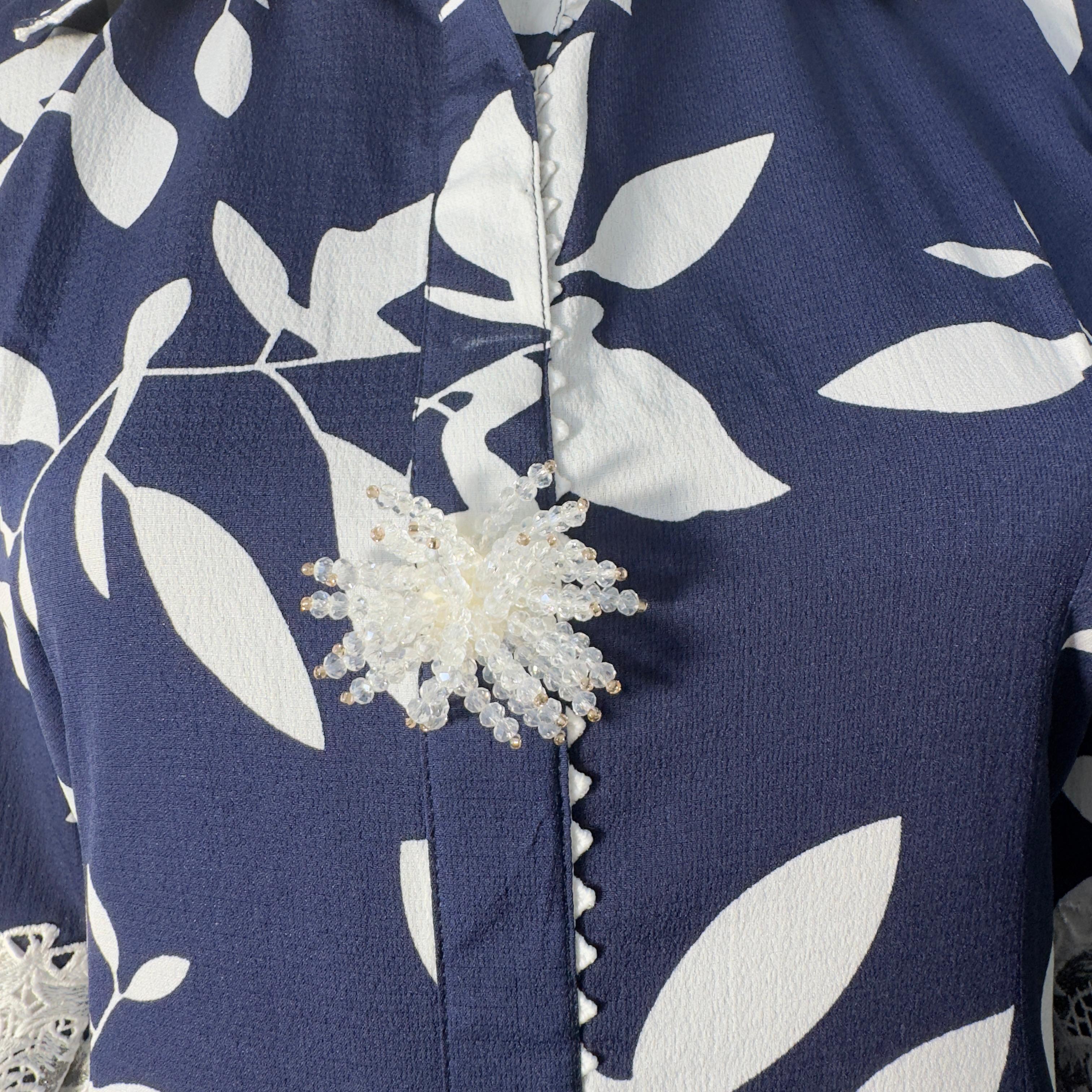 Women's Navy Blue Floral Co-Ord Set with Lace Detailing – Shirt & Tapered Pants - Image 3