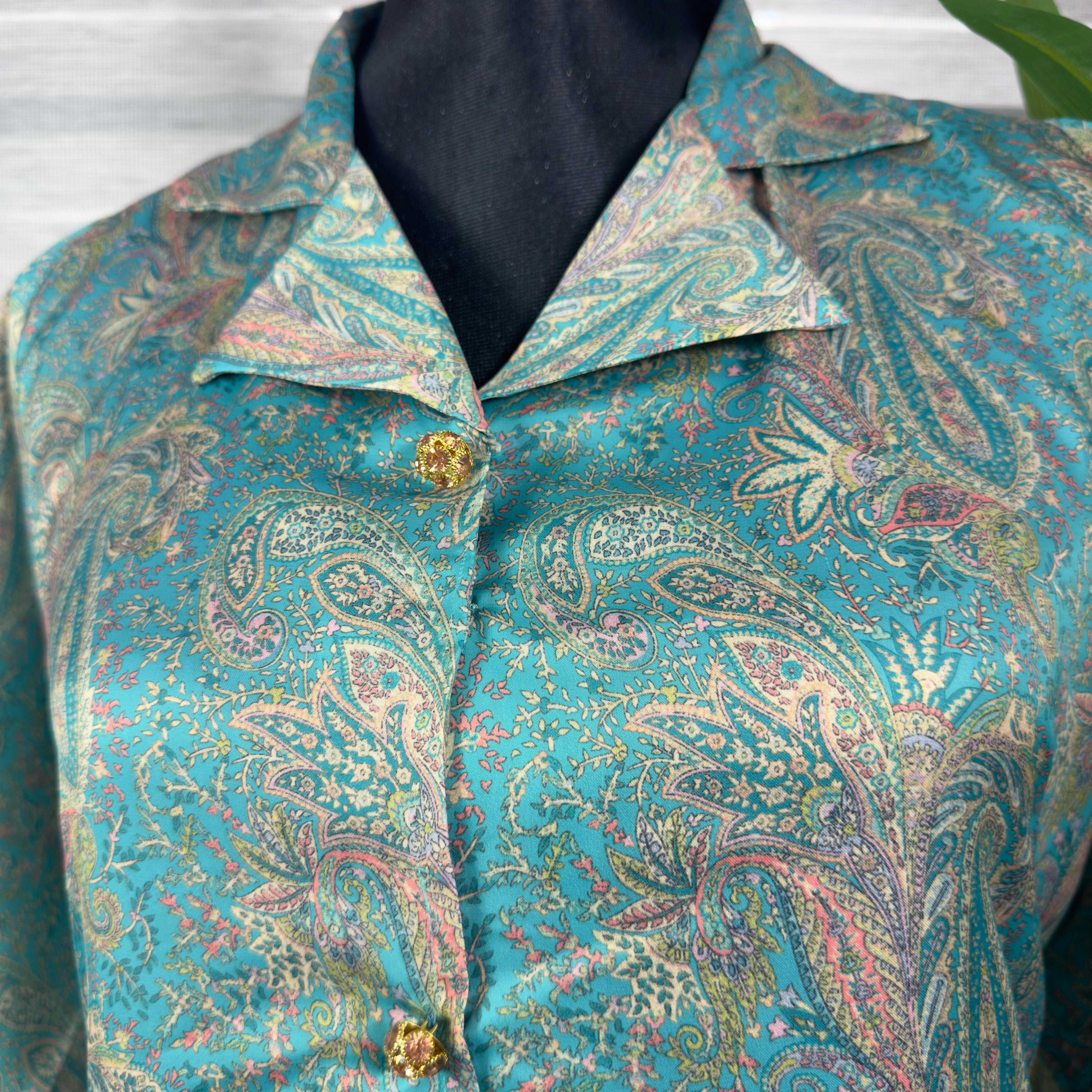 Women's Turquoise Jacquard Co-Ord Set with Embroidered Shirt and Solid Pants - Image 2