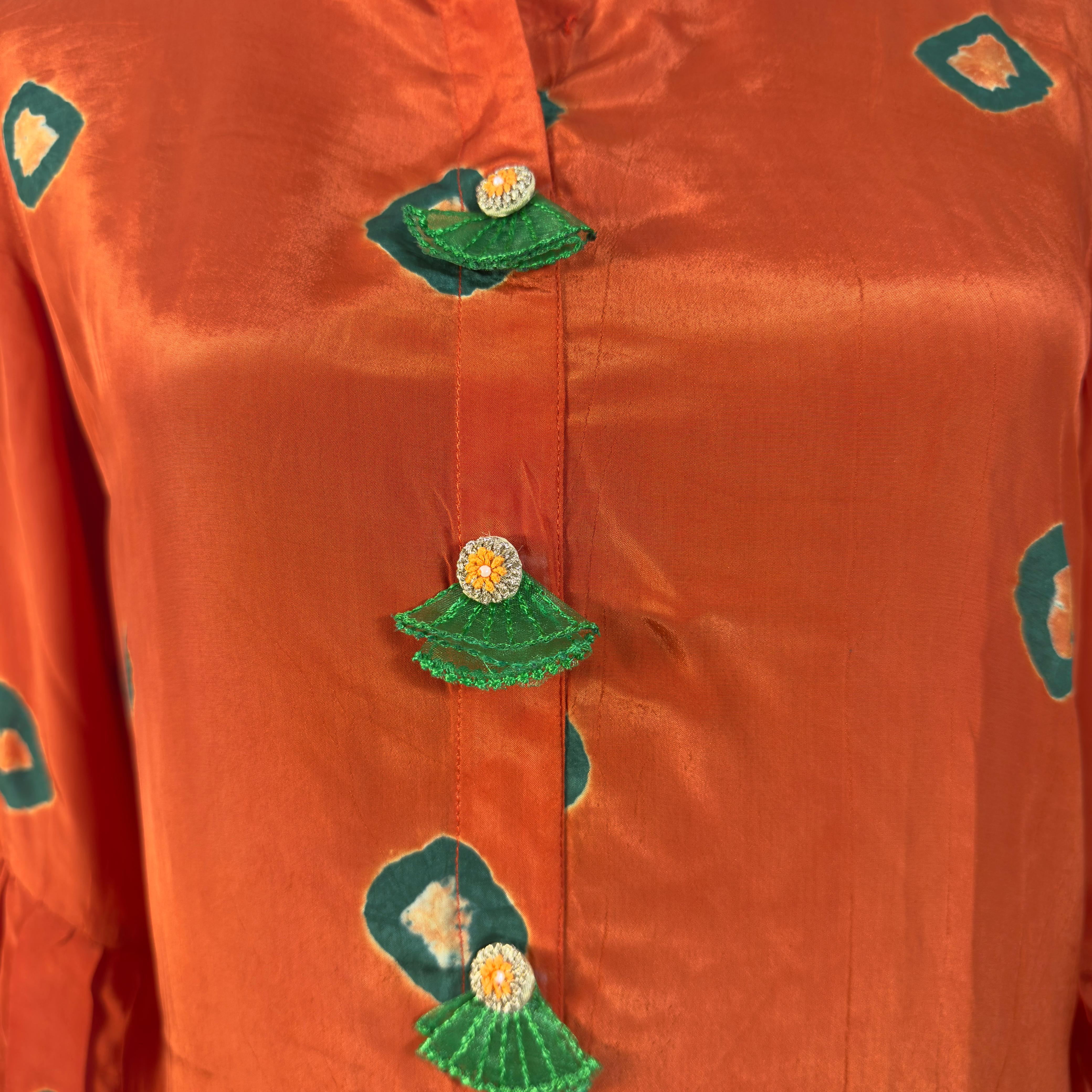 Women's Rust & Green Printed Co-Ord Set with Button-Down Top and Relaxed Pants - Image 2