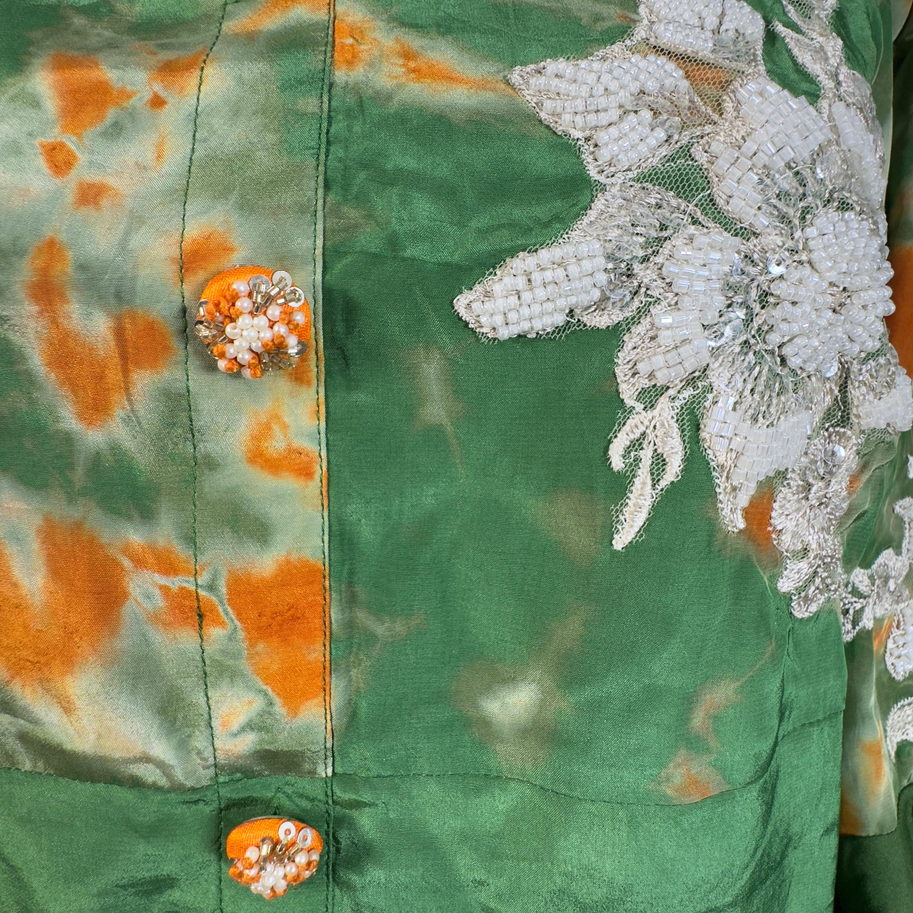 Women's Green Tie-Dye Cord Set with Embroidered Shirt & Straight Pants - Image 3
