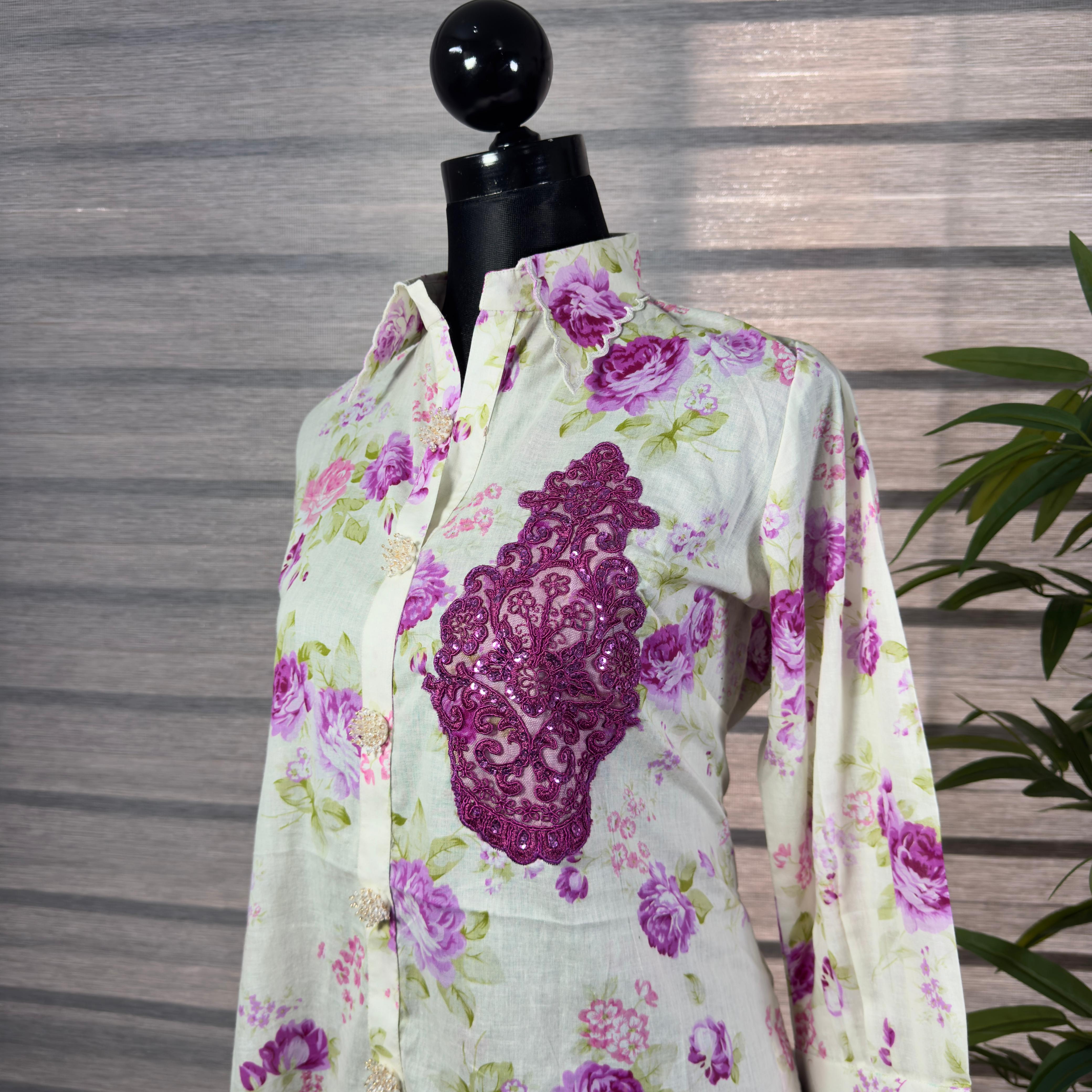 Women's Floral Print Button-Down Tunic Shirt – Lightweight Cotton Blend - Image 2