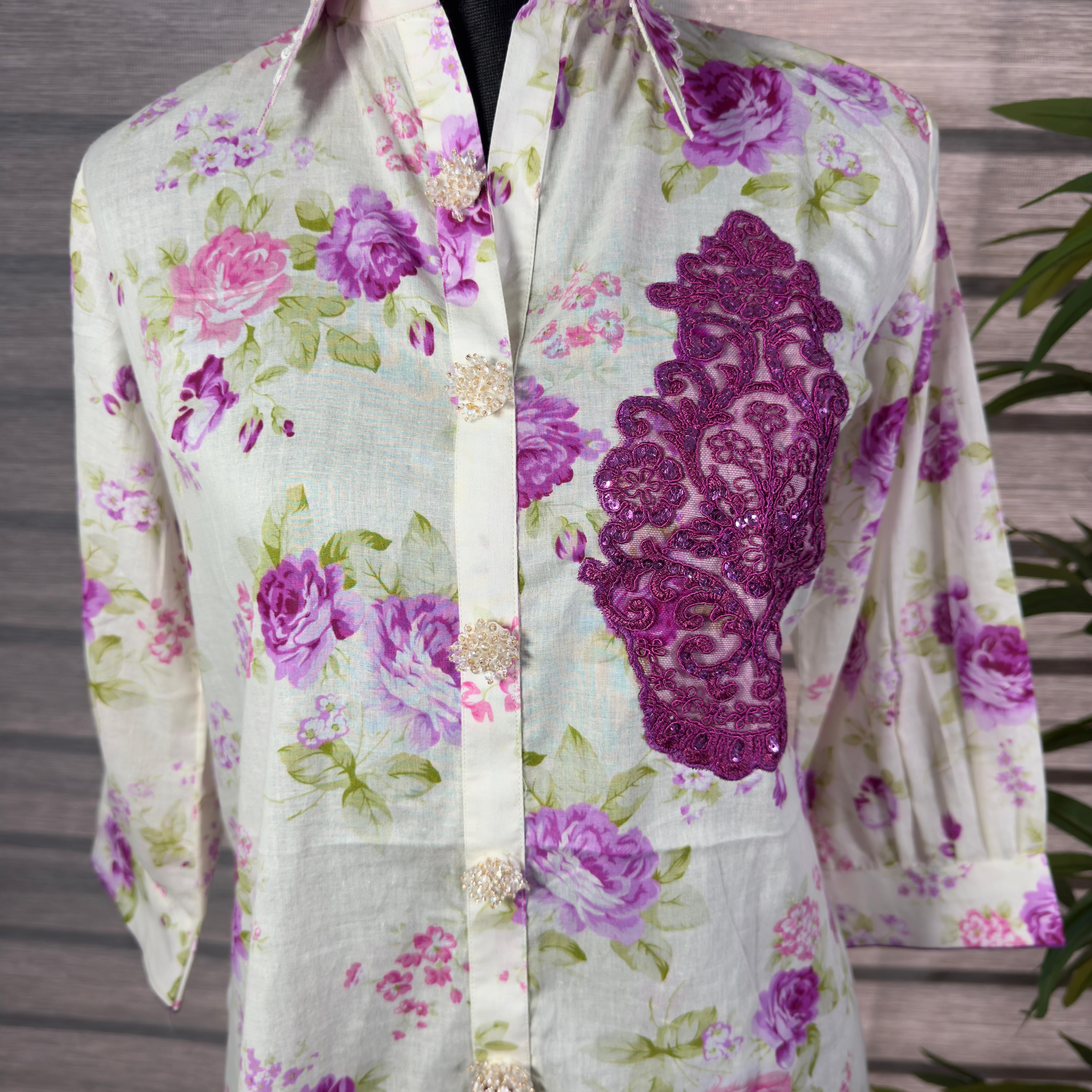 Women's Floral Print Button-Down Tunic Shirt – Lightweight Cotton Blend - Image 4