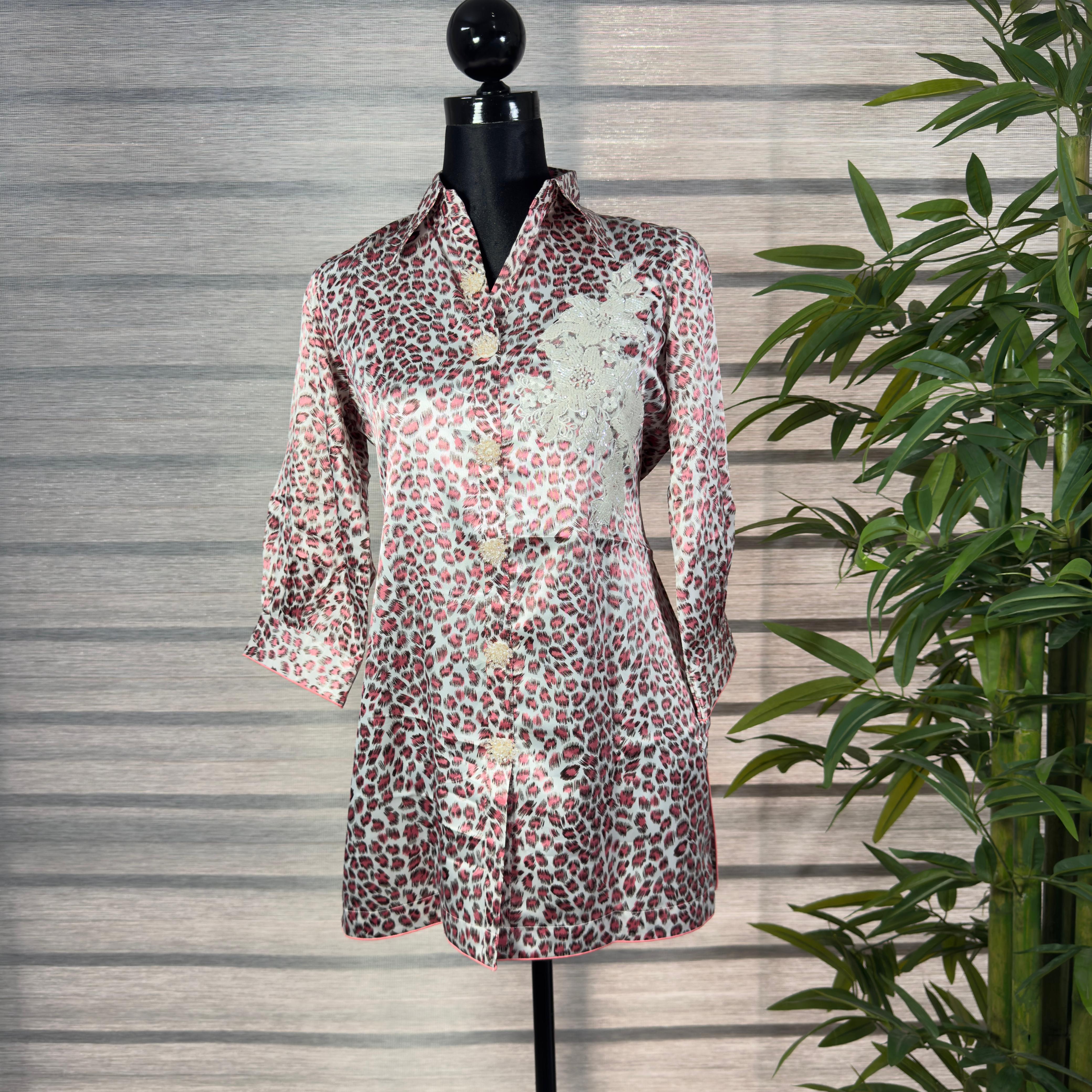 aroon Leopard Print Shirt with Lace Applique - Image 1