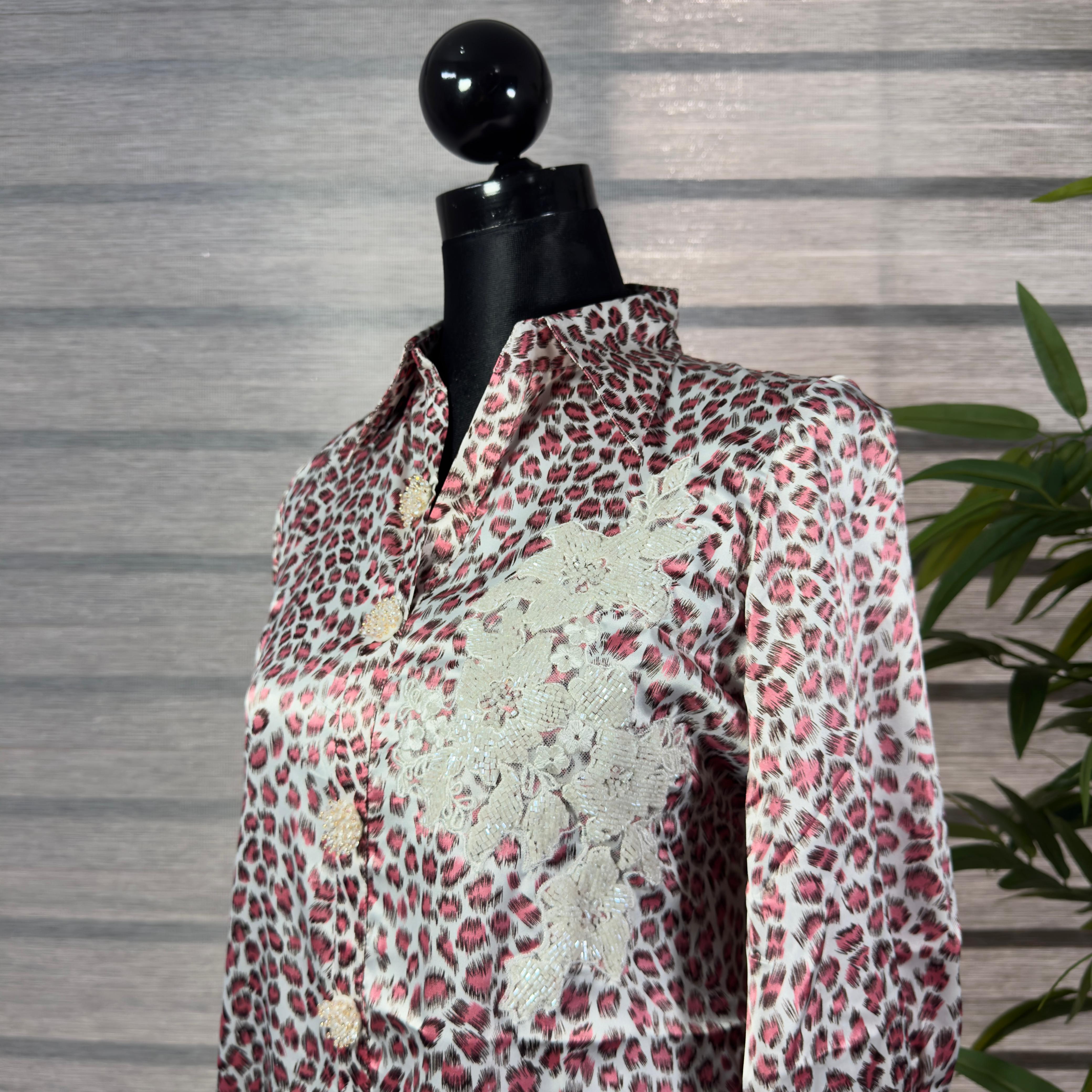 aroon Leopard Print Shirt with Lace Applique - Image 2