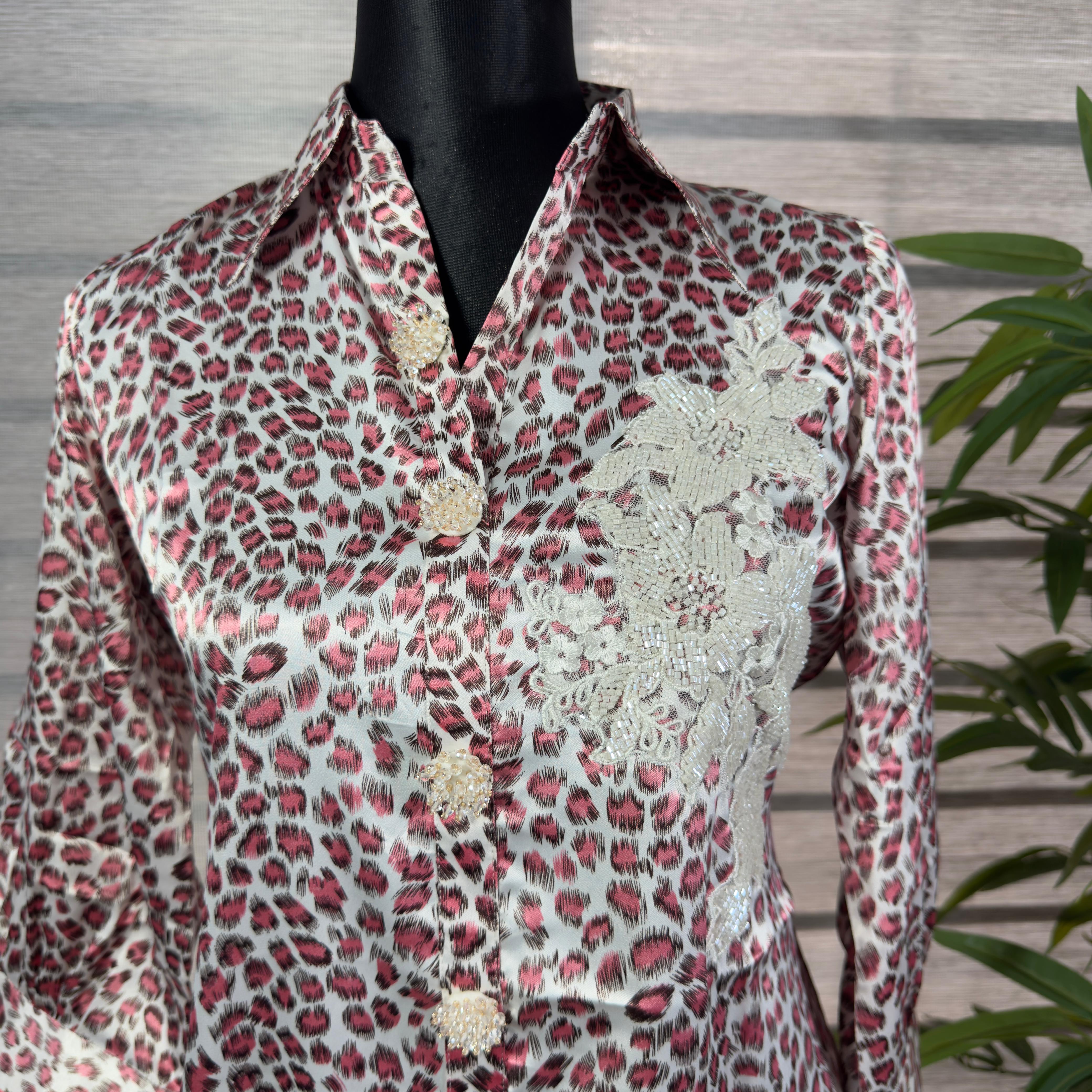 aroon Leopard Print Shirt with Lace Applique - Image 3
