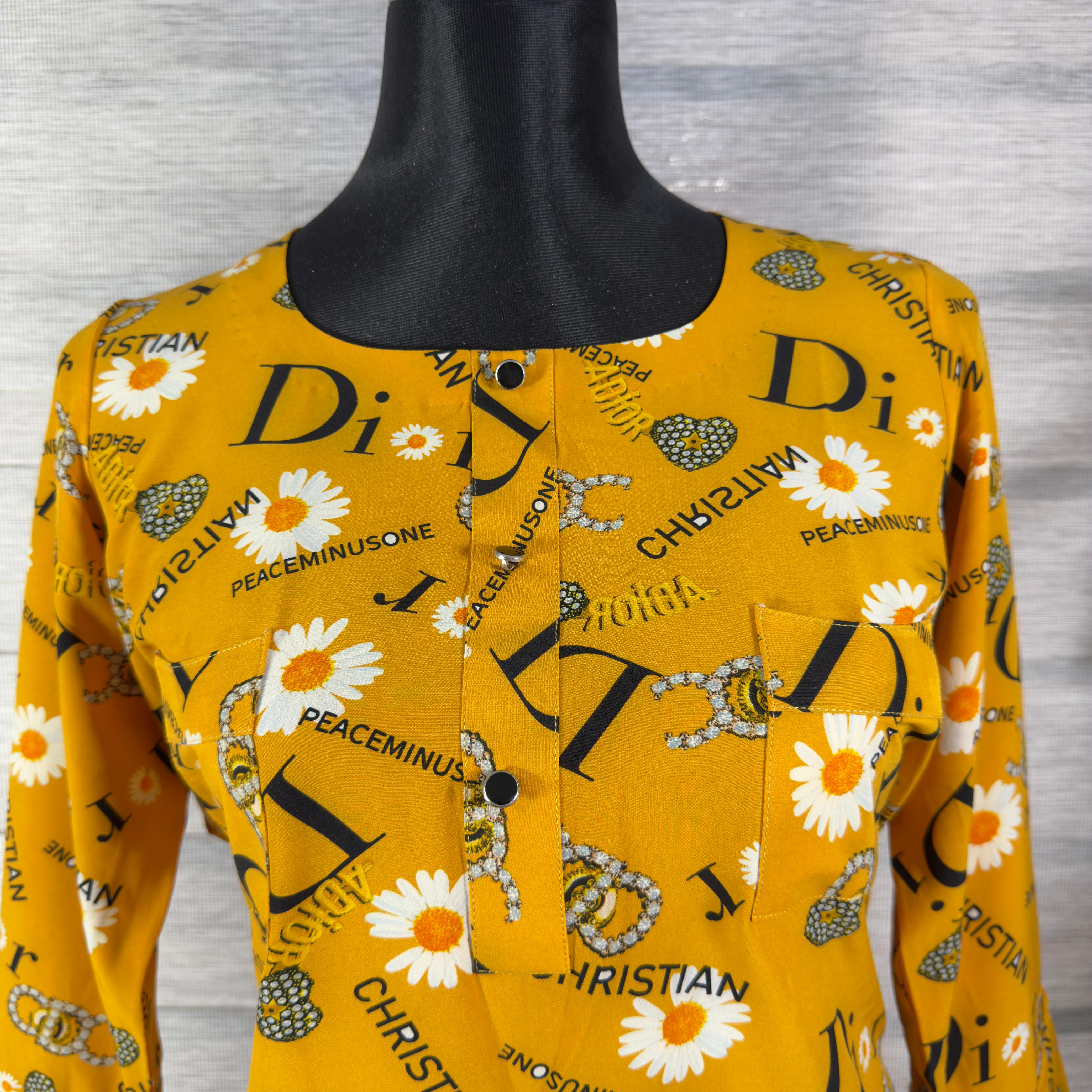 Women's Mustard Yellow Graphic Print Tunic Top - Image 2