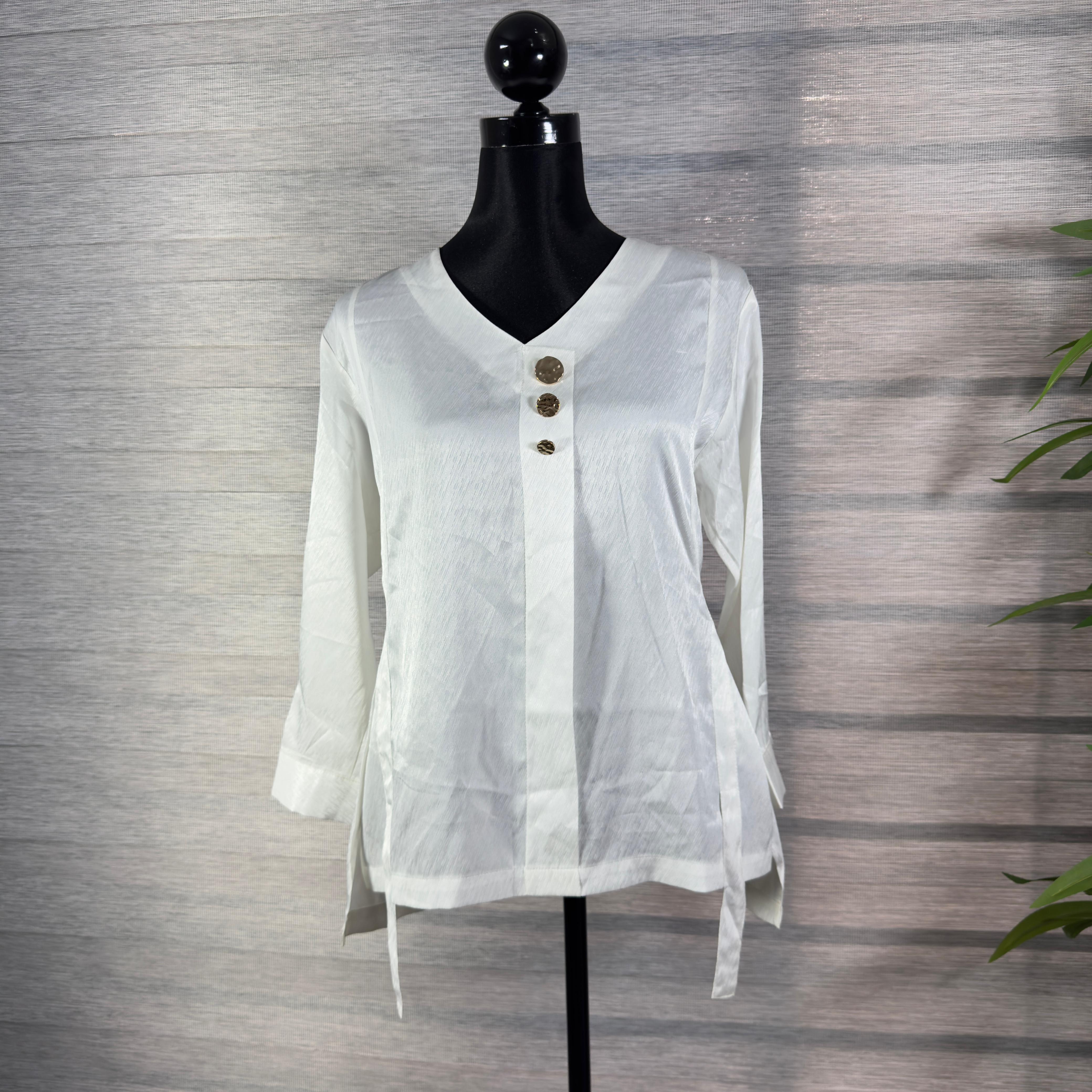 Women's White V-Neck Solid Tunic Top - Image 1