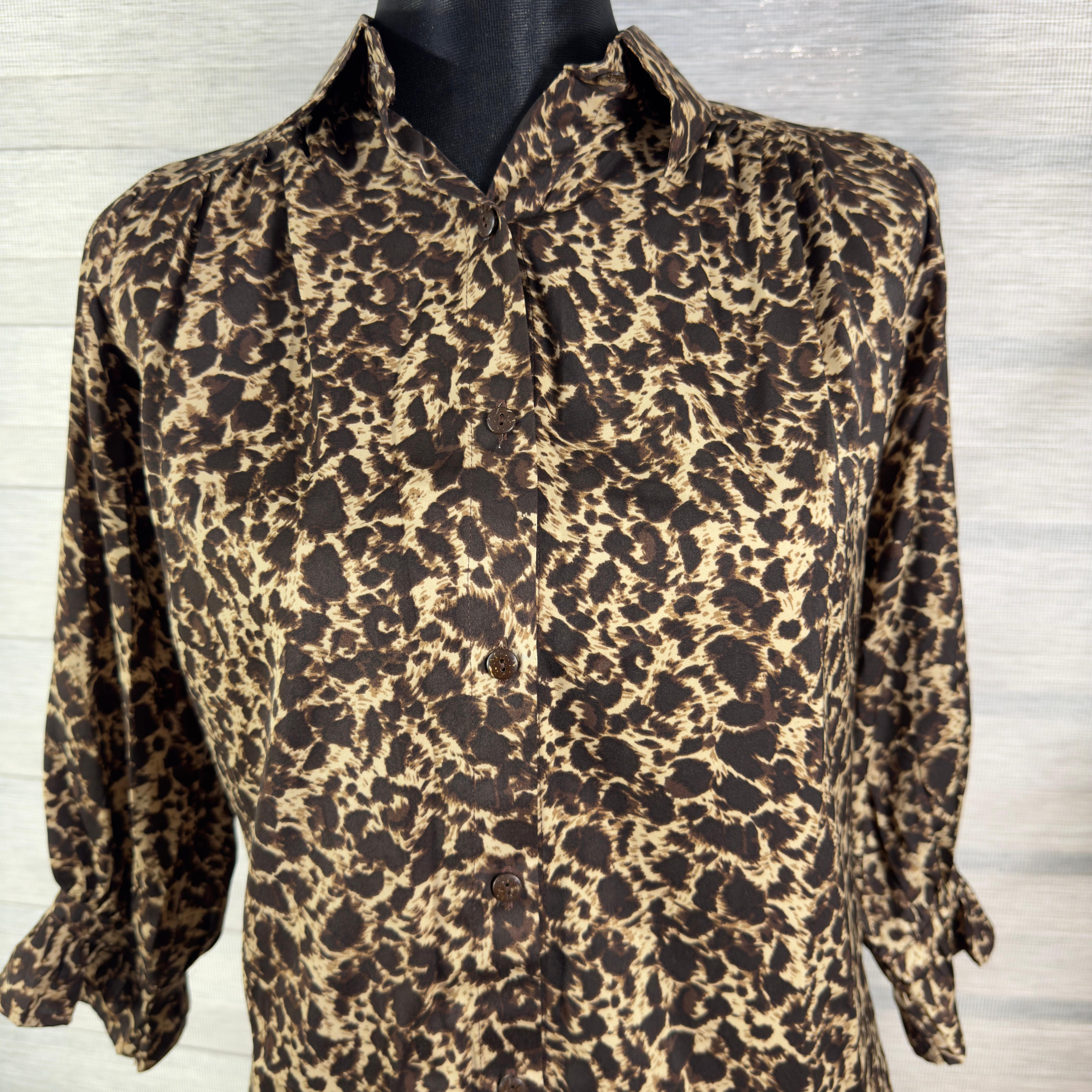Women's Brown and Black Abstract Print Shirt Top - Image 1