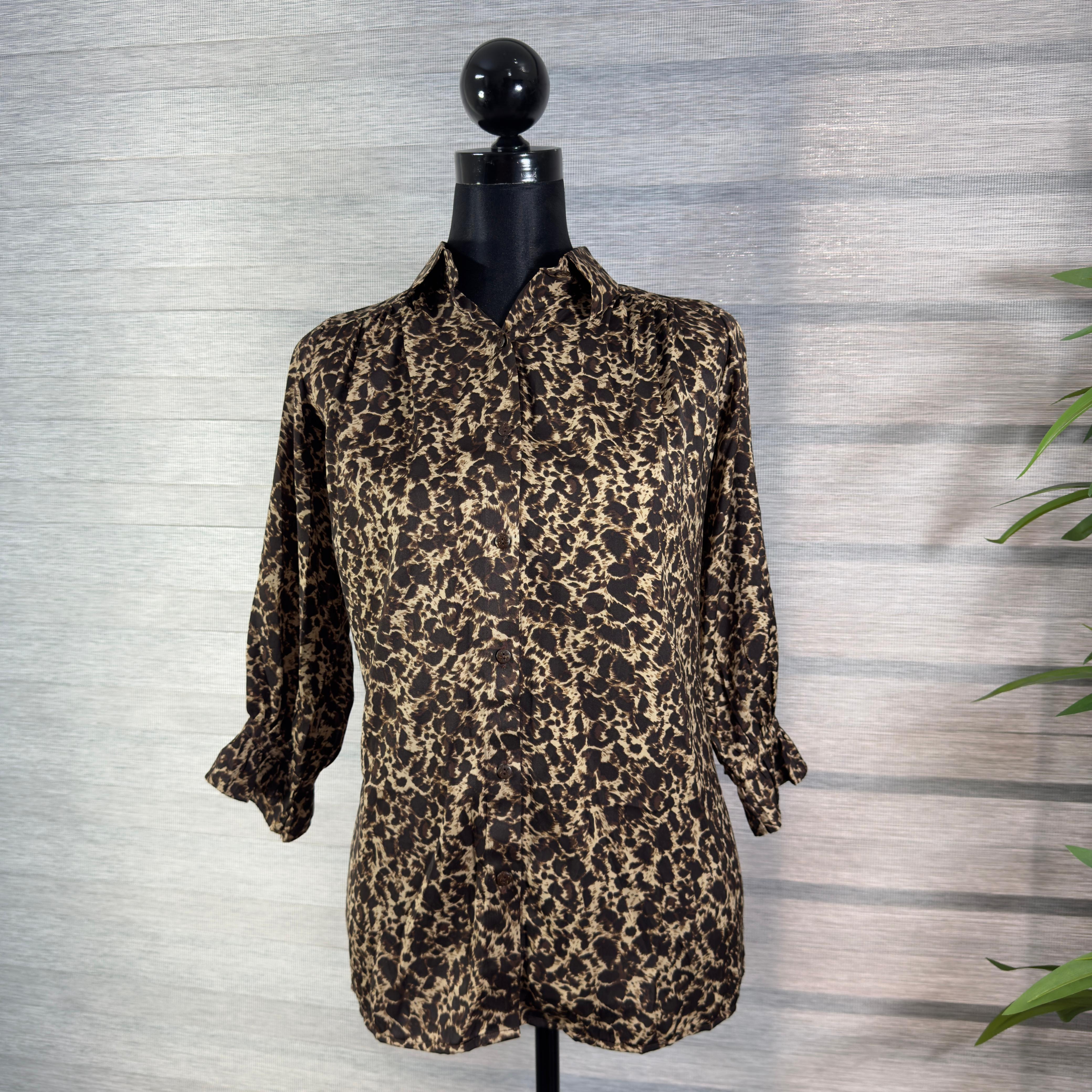 Women's Brown and Black Abstract Print Shirt Top - Image 2