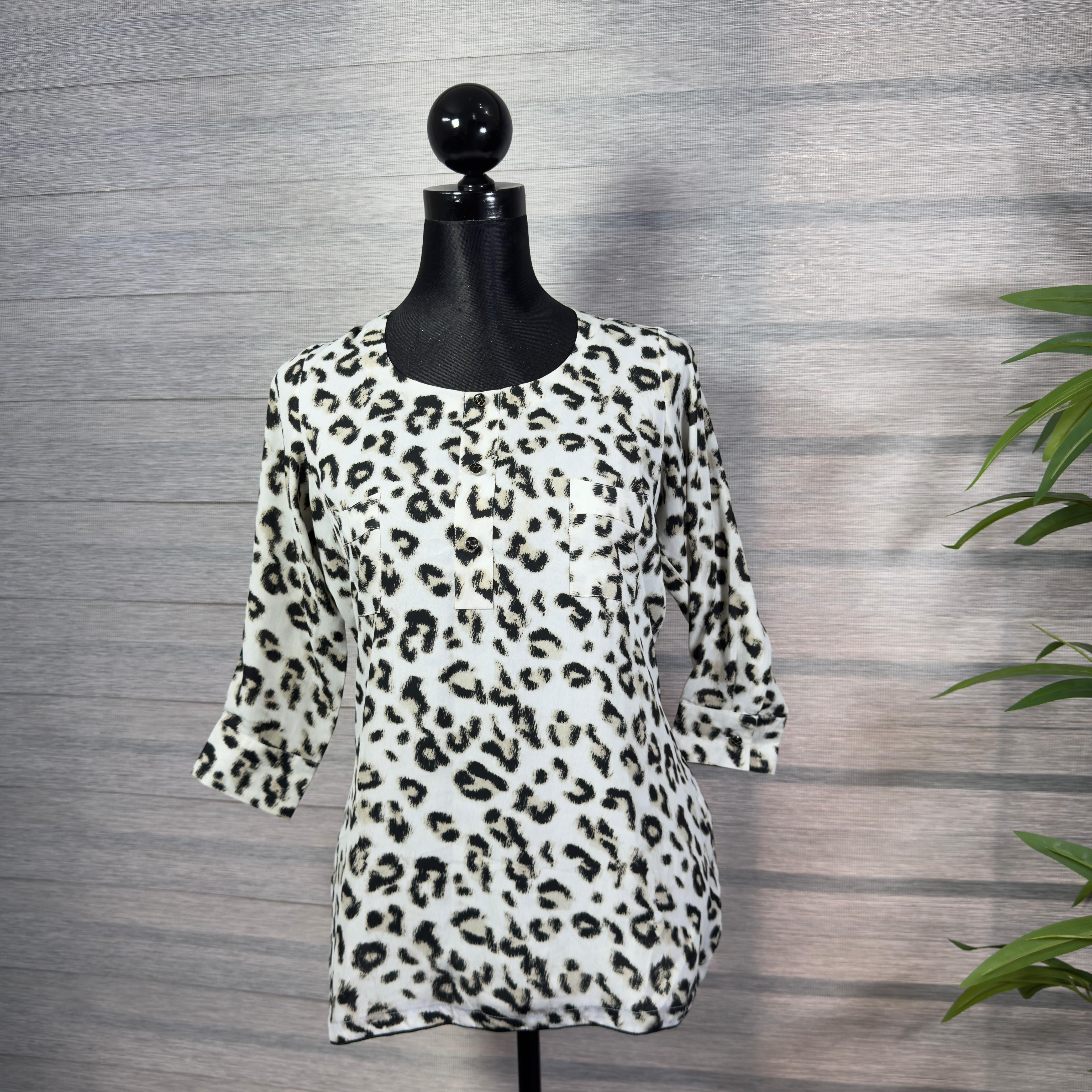 Women's White and Black Leopard Print Tunic - Image 1