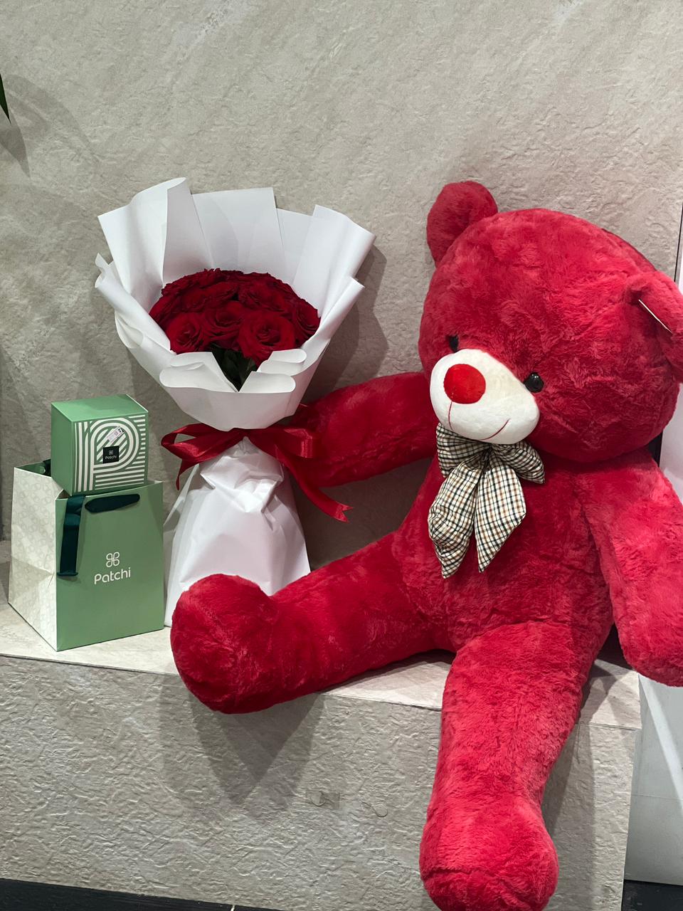 Teddy, chocolate and Flowers bouquet  package