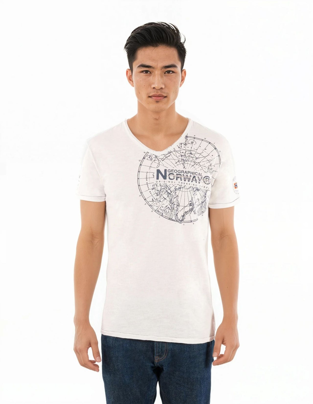 Short-sleeved V-neck T-shirt White
