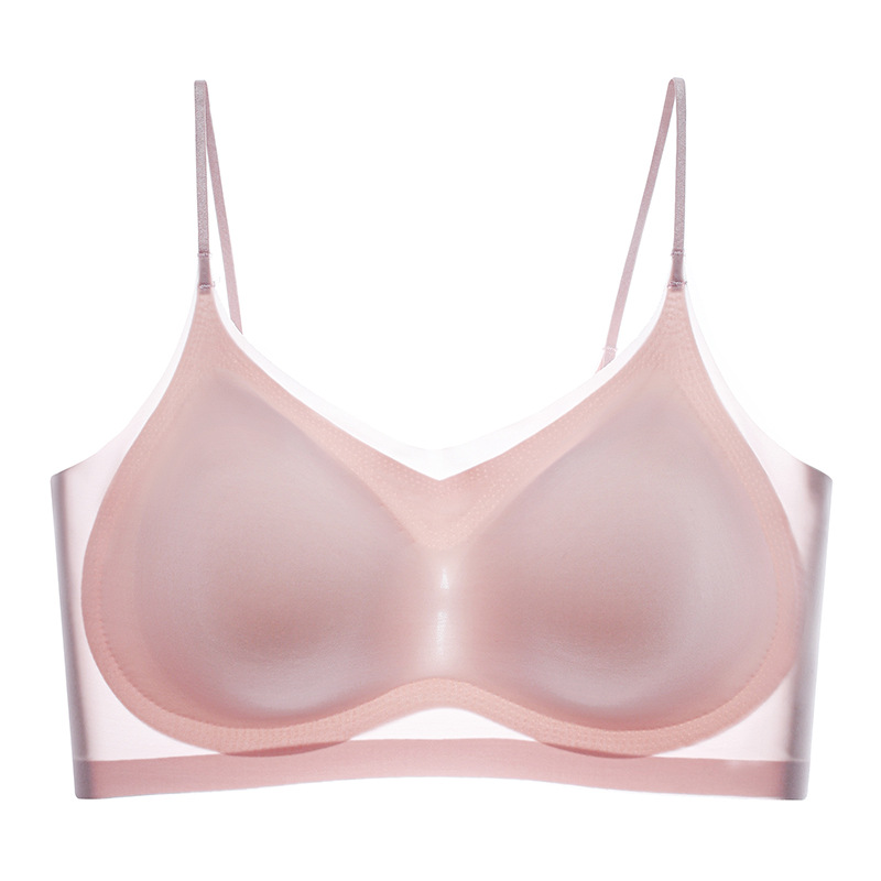 Ultra Thin Ice Silk Seamless Underwear Women Plus Size Sexy Top Soft Breathable Wireless Solid Lingerie Gathered Invisible Padded Bra_img_8