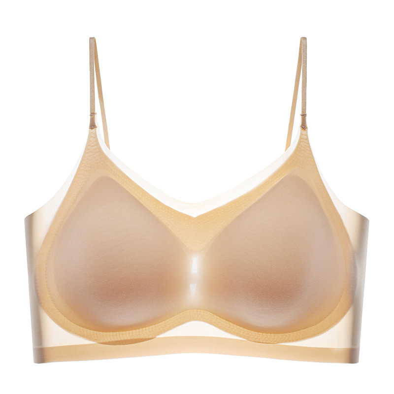 Ultra Thin Ice Silk Seamless Underwear Women Plus Size Sexy Top Soft Breathable Wireless Solid Lingerie Gathered Invisible Padded Bra