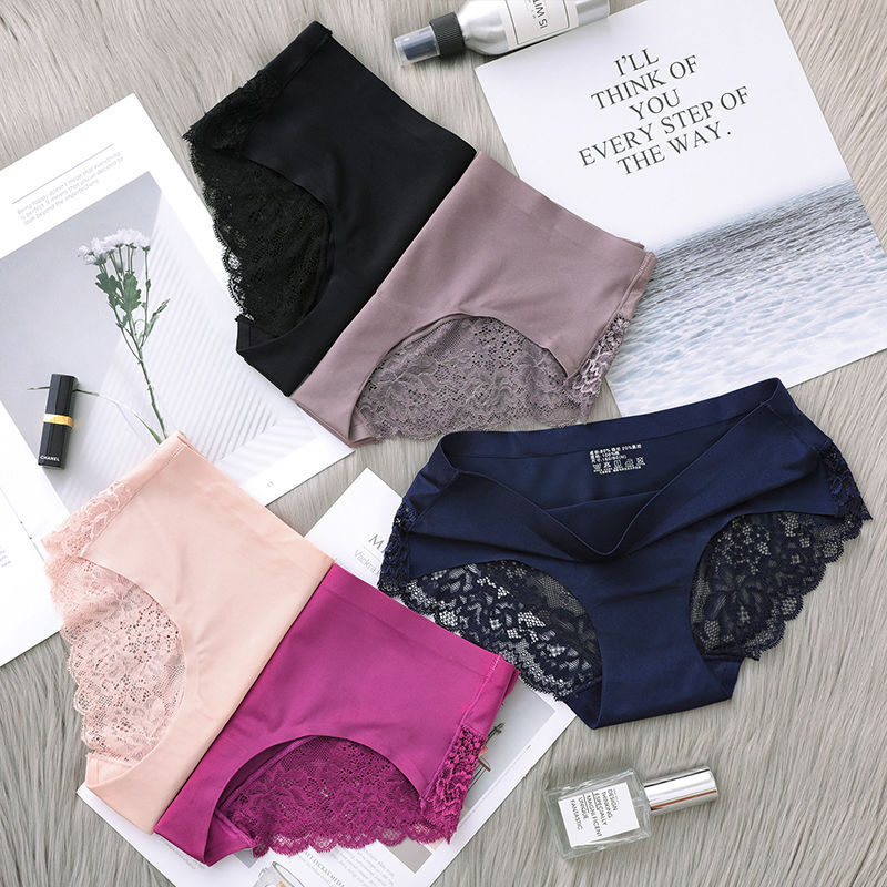 Lace Briefs Women Plus Size Ladies Ice Silk Seamless Underwear European US Female Underpants Hot Style_img_0