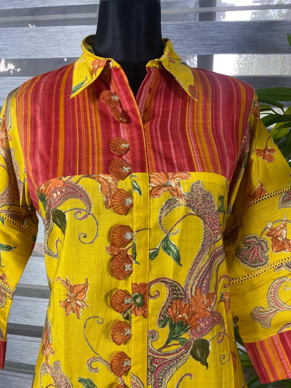 Sunlit Charm Yellow Printed Long Shirt - Image 1